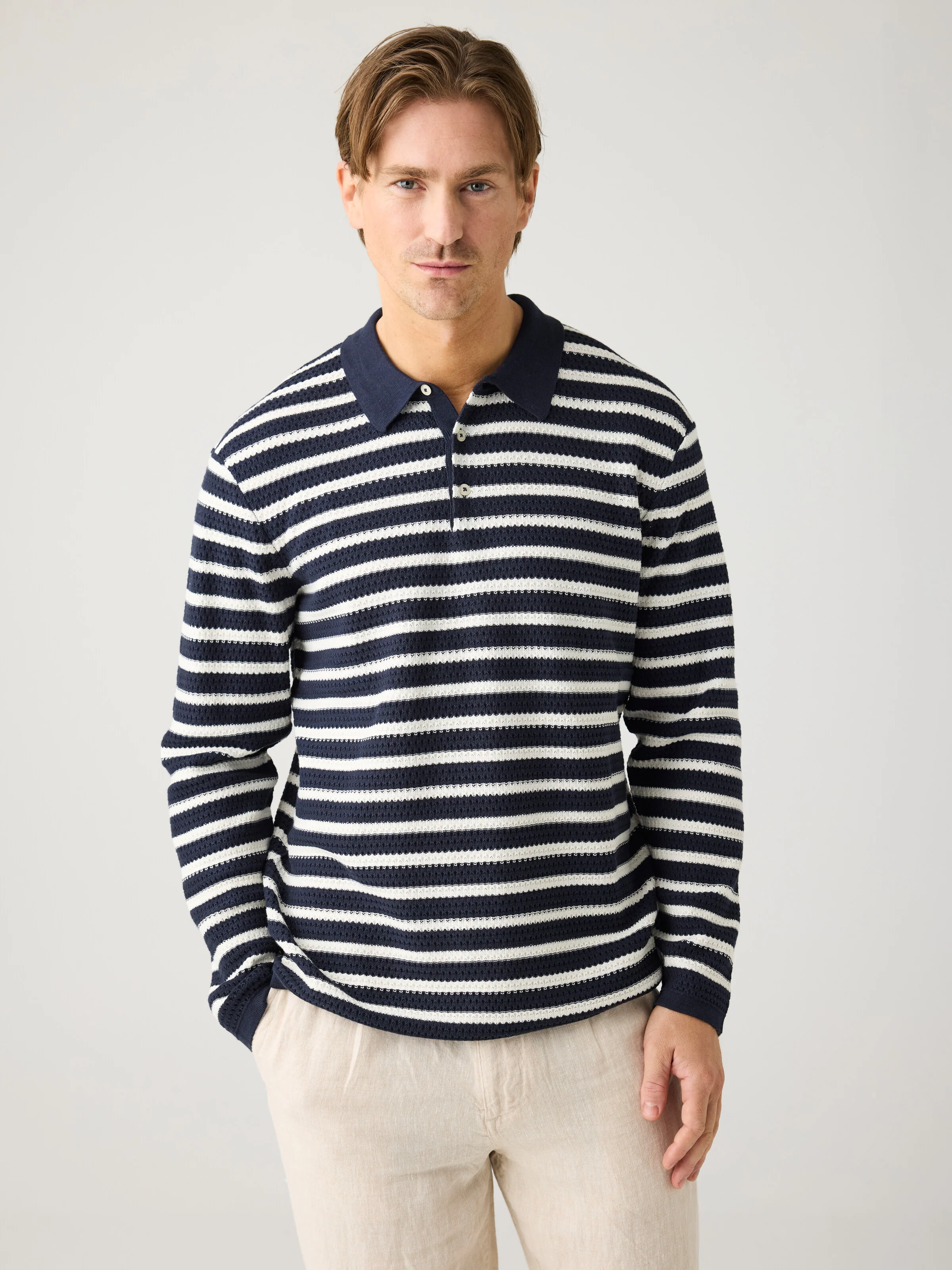 Knitted stripe polo - Navy - Image 2