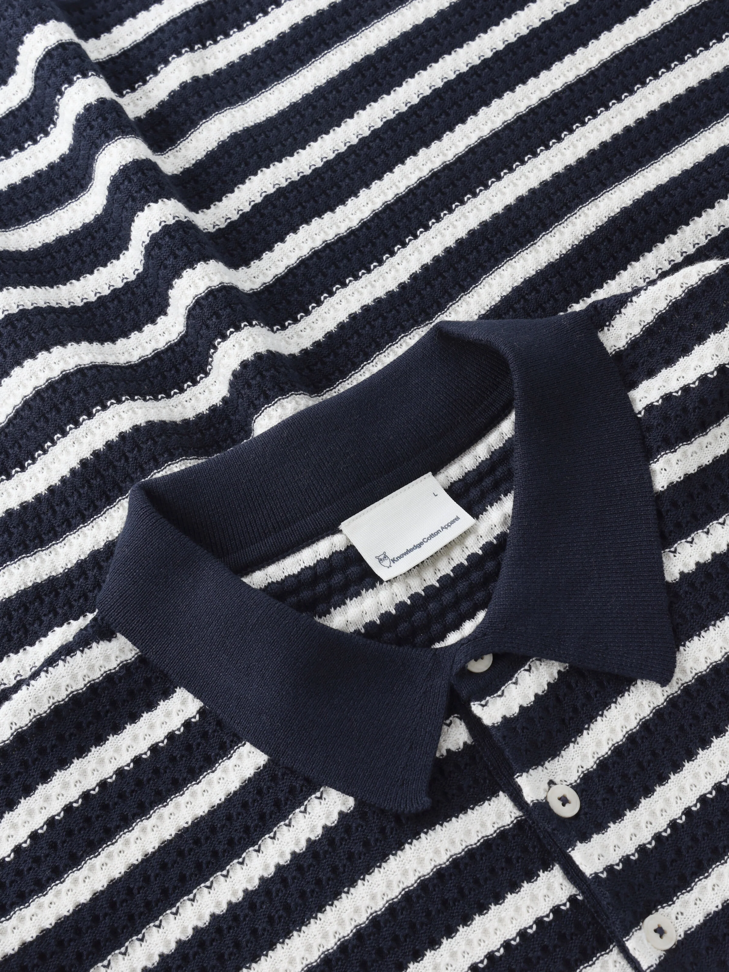 Knitted stripe polo - Navy - Image 4