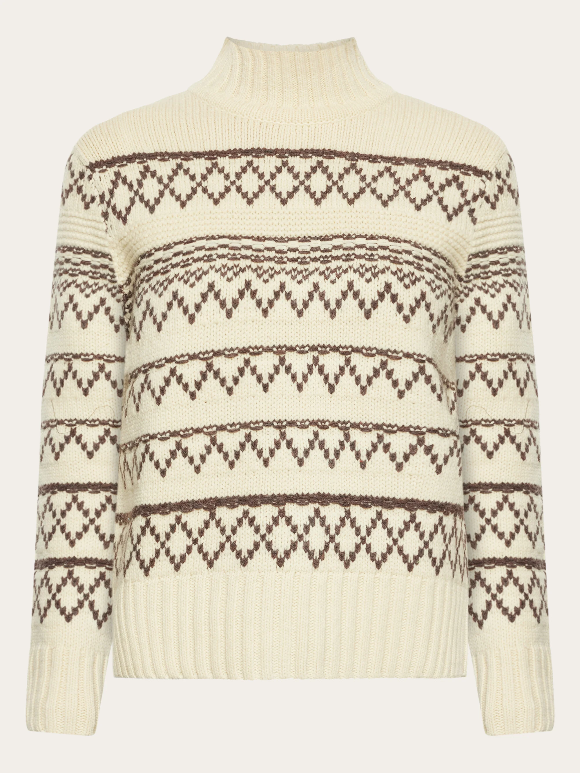 Lambswool pattern high neck - RWS - Creme Stripe