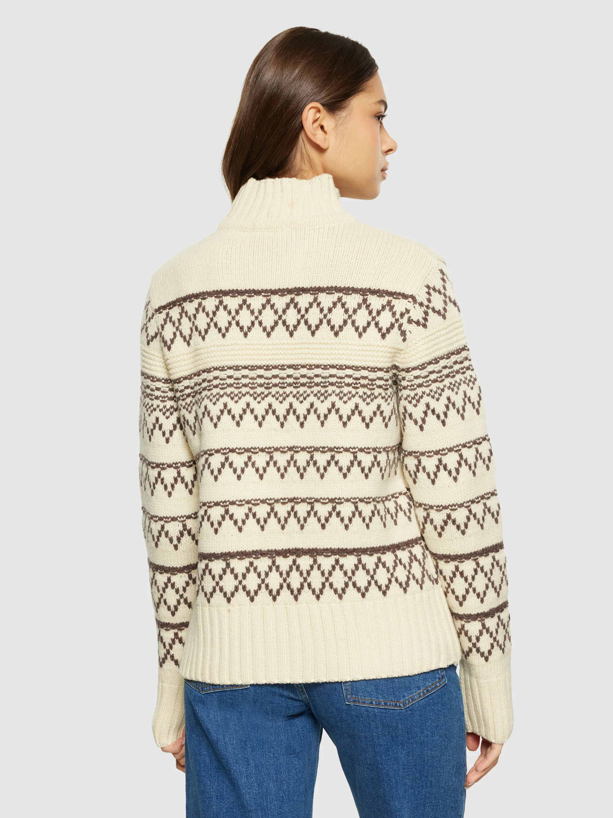 Lambswool pattern high neck - RWS - Creme Stripe - Image 3
