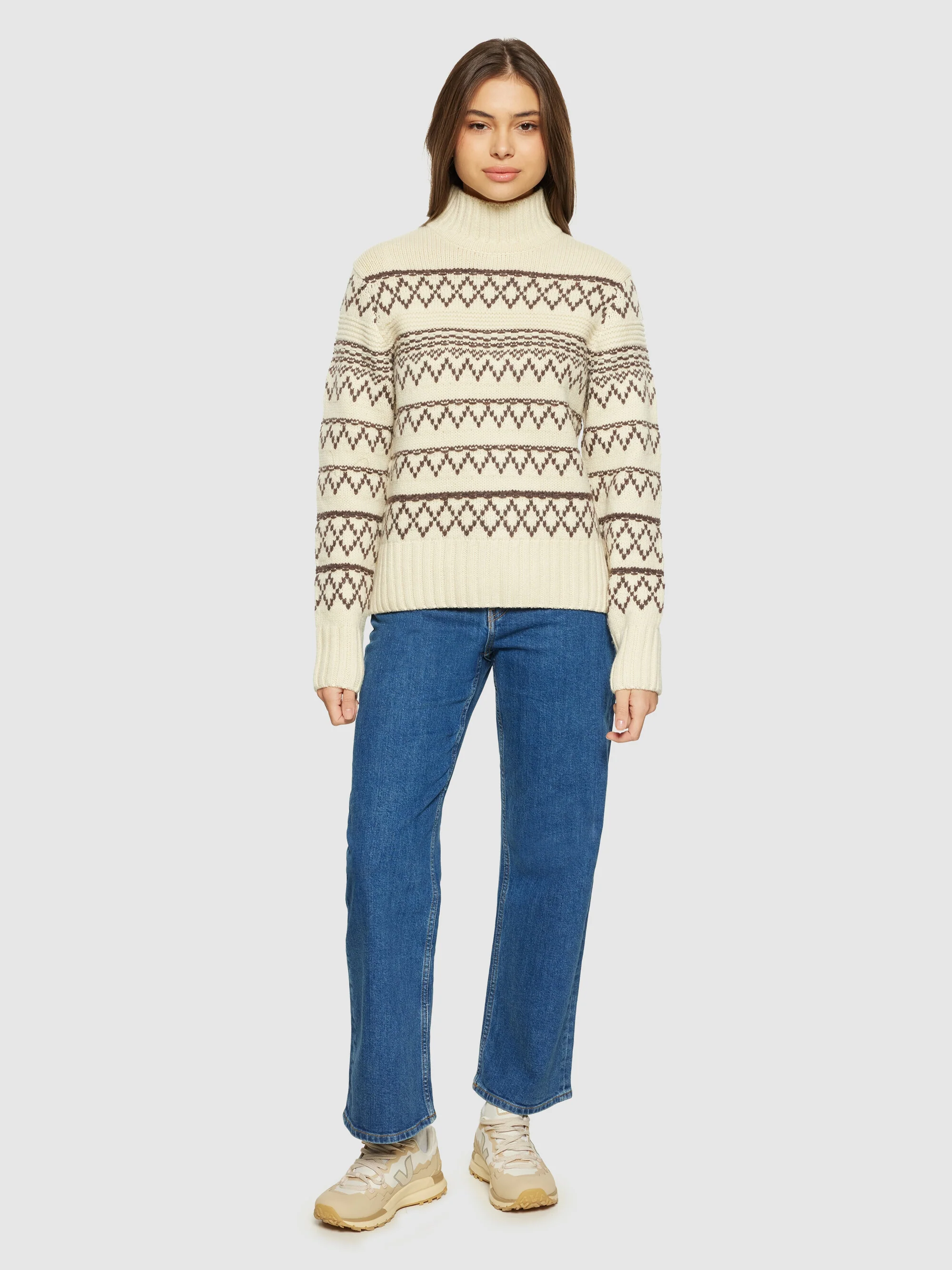 Lambswool pattern high neck - RWS - Creme Stripe - Image 4