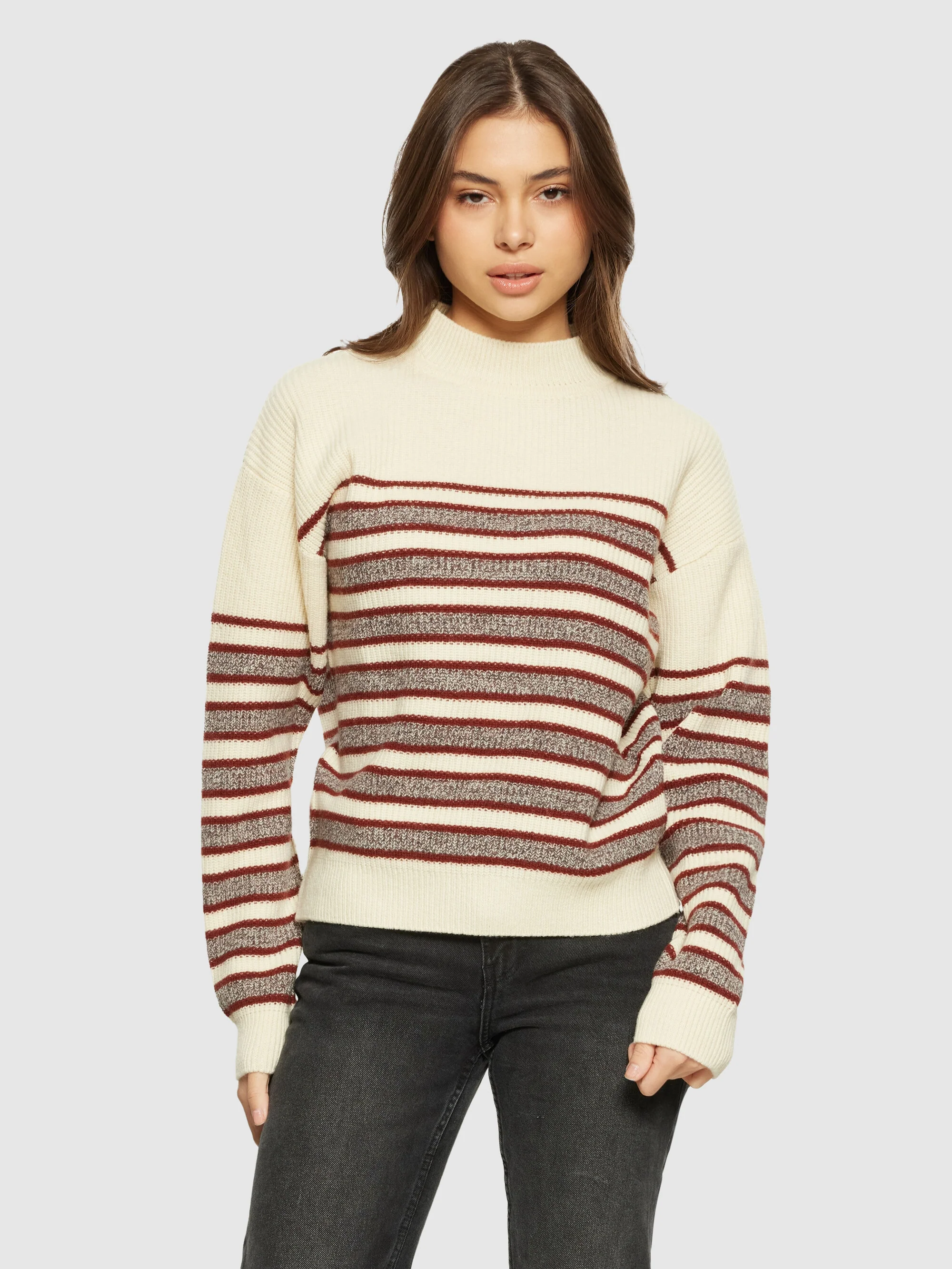 Lambswool stripe blocking crew neck - RWS - Brown stripe - Image 2