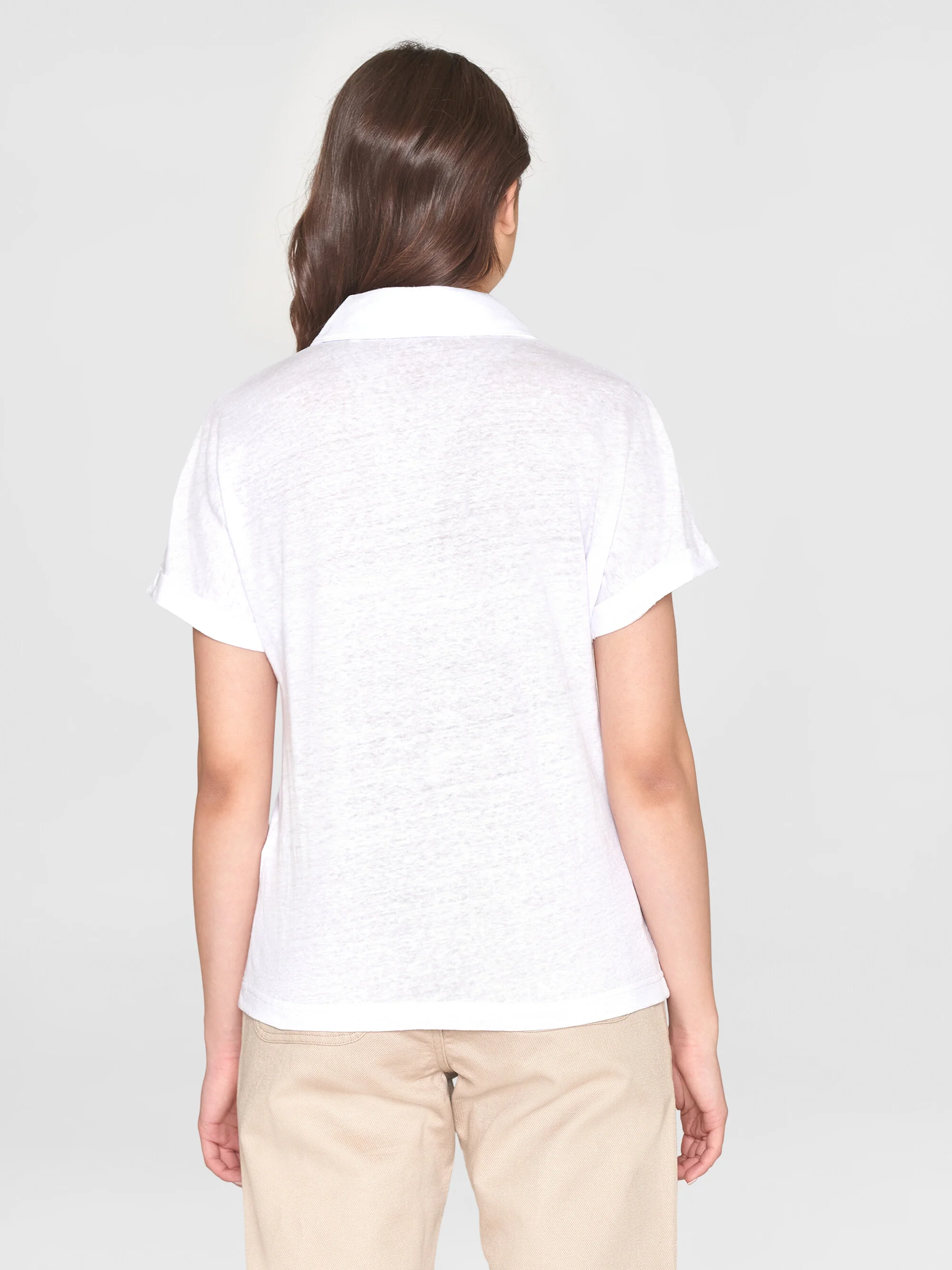 Linen split neck polo - Bright White - Image 3