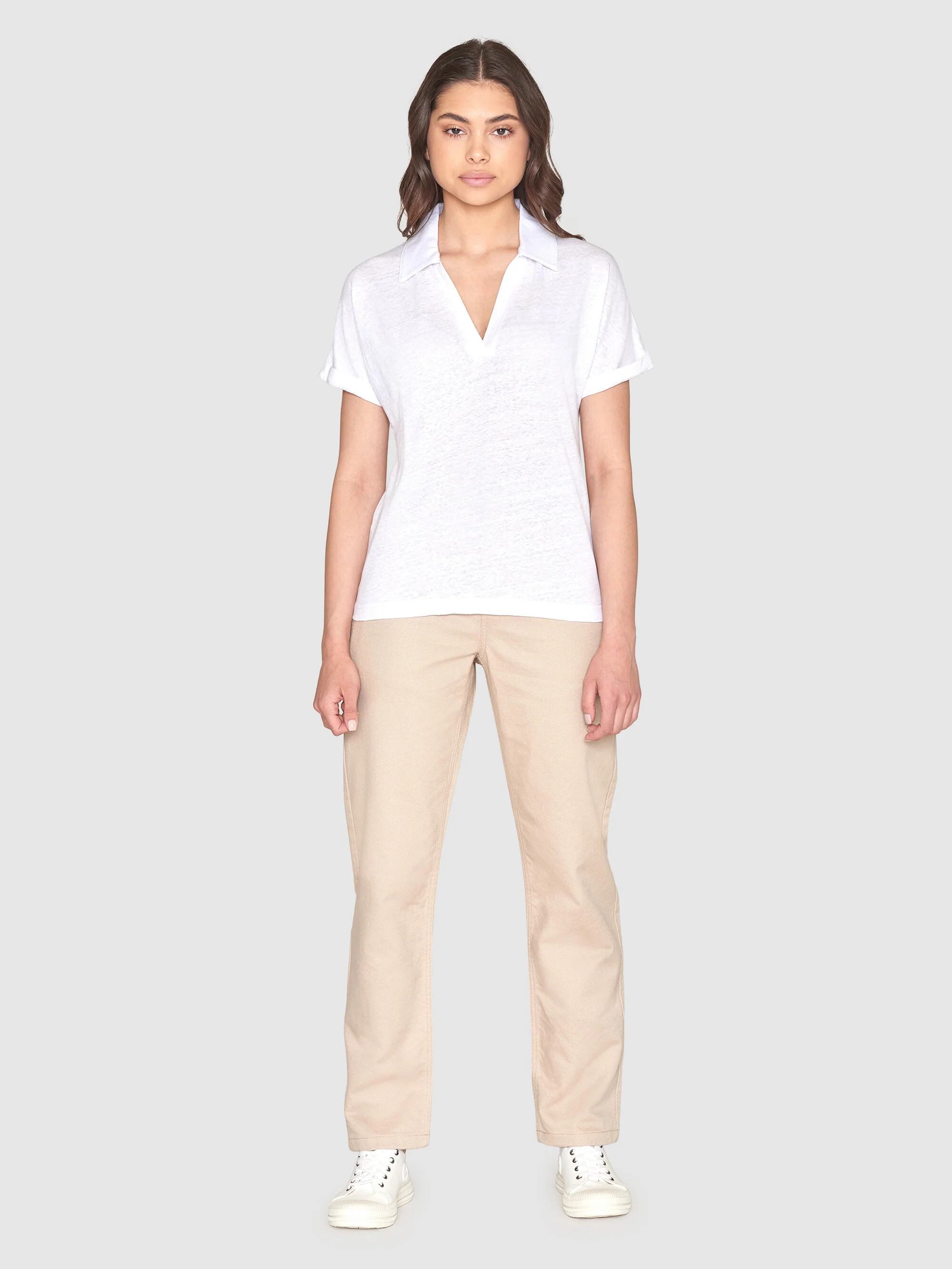 Linen split neck polo - Bright White - Image 4