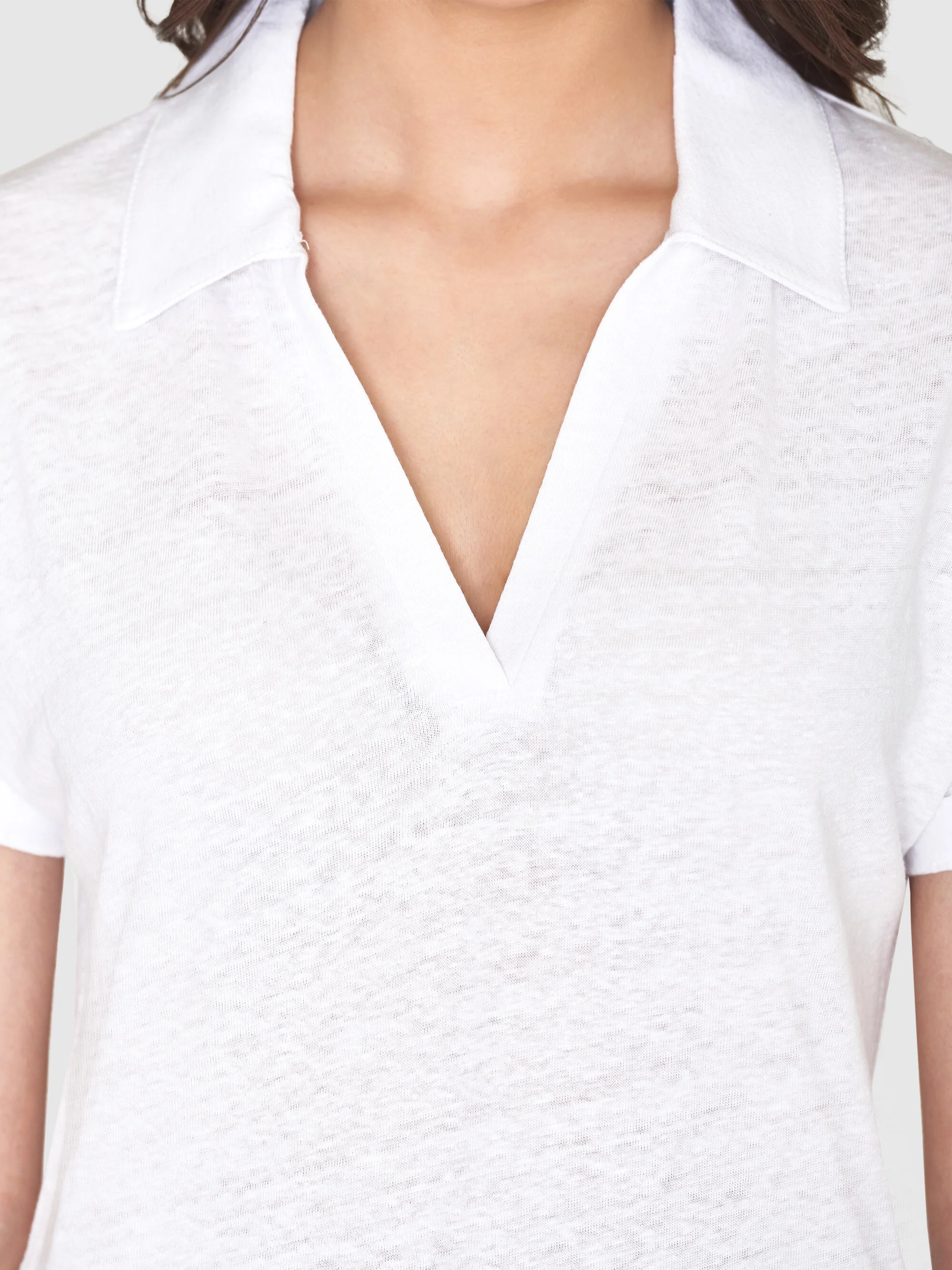 Linen split neck polo - Bright White - Image 5