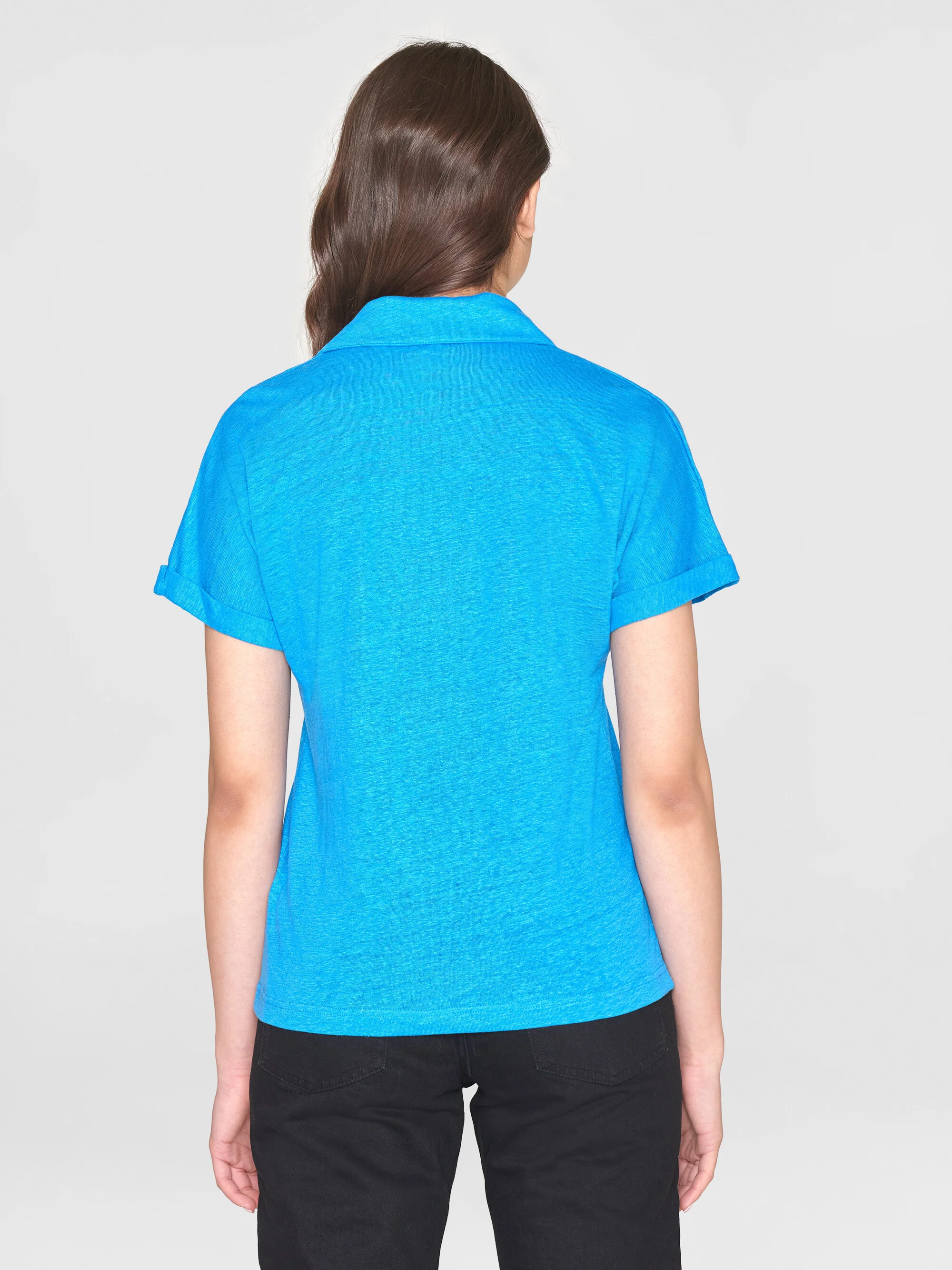 Linen split neck polo - Malibu Blue - Image 3