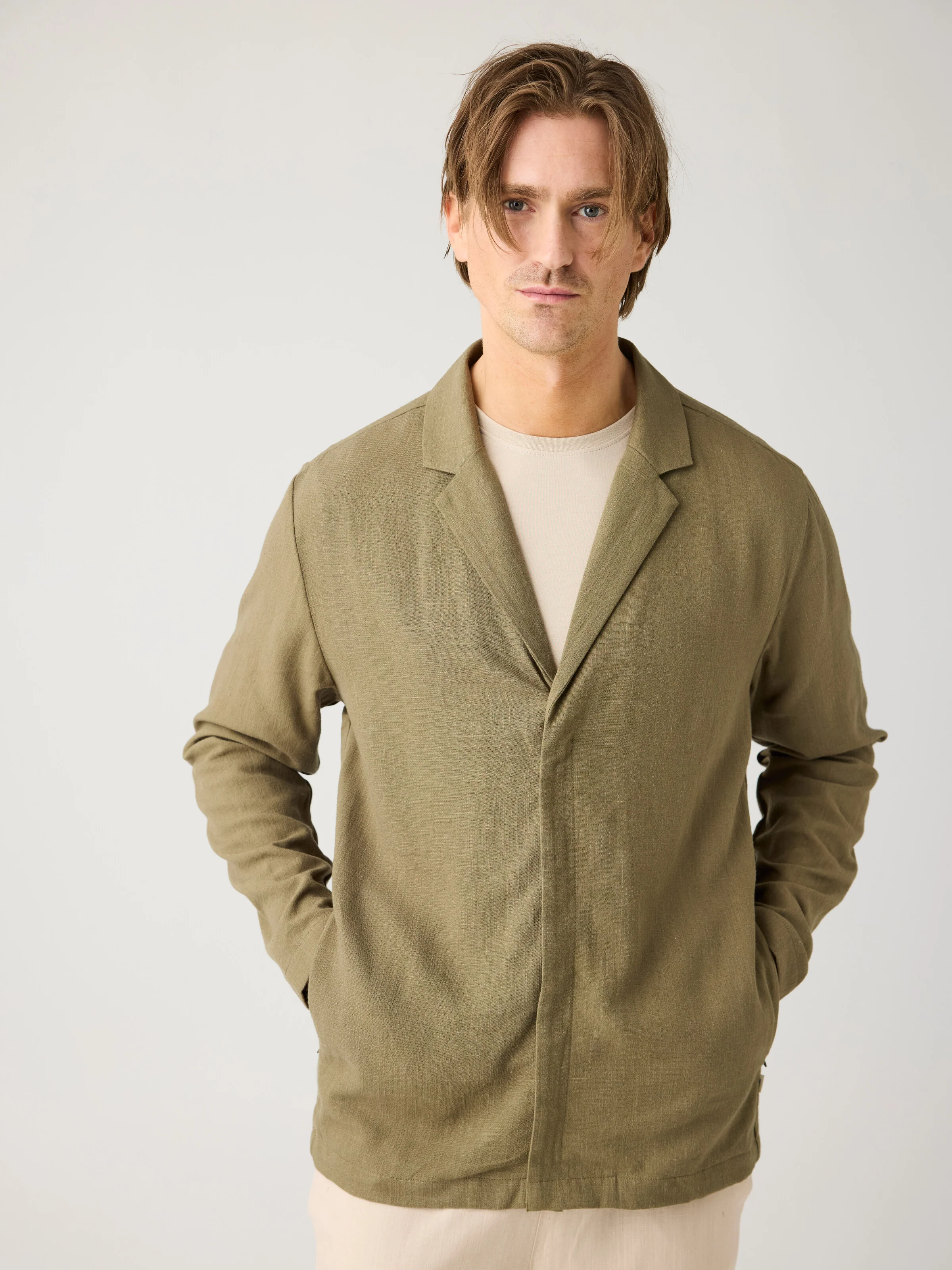 Linen blend overshirt - Burned Olive - Image 2