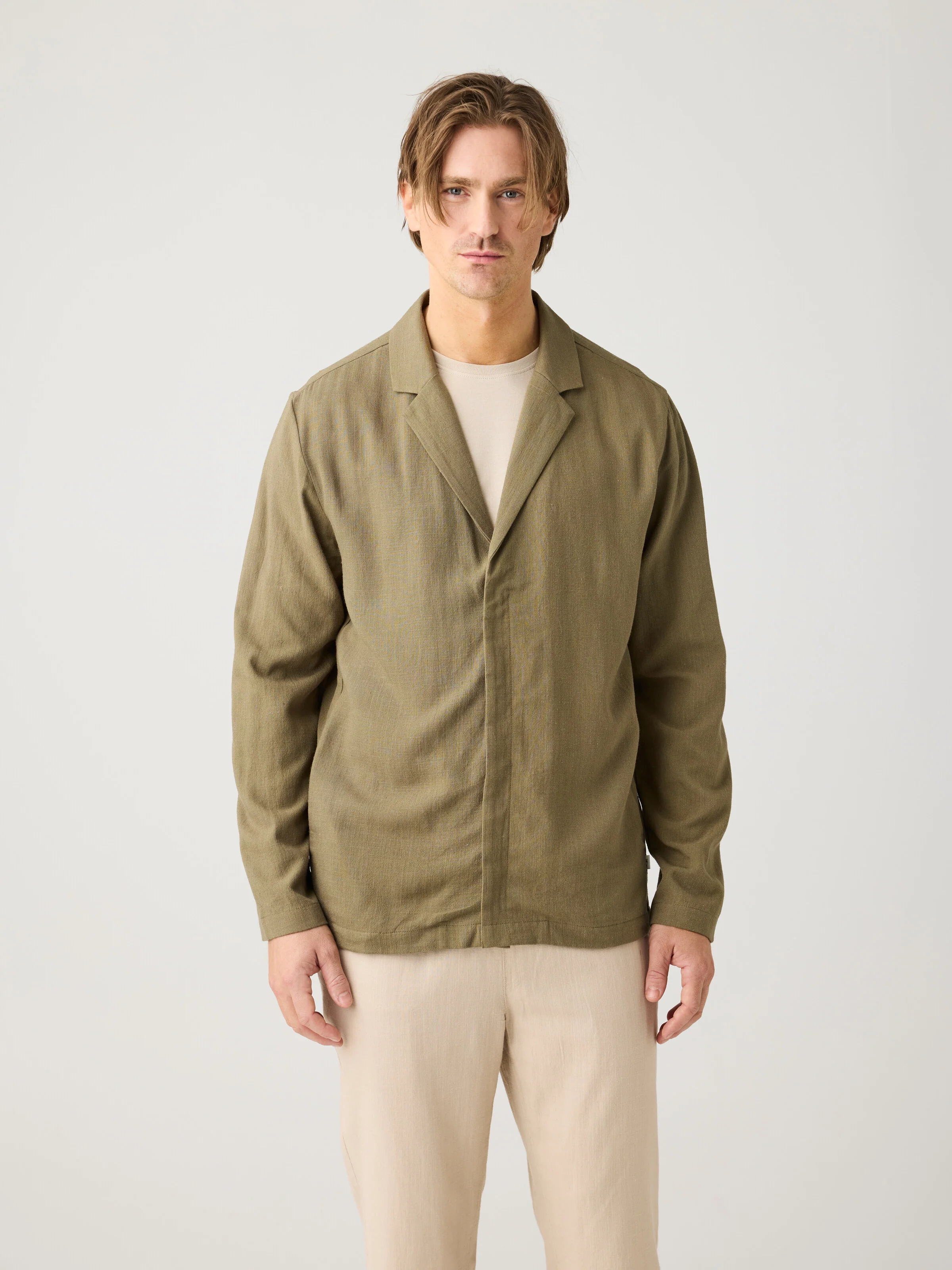Linen blend overshirt - Burned Olive - Image 3
