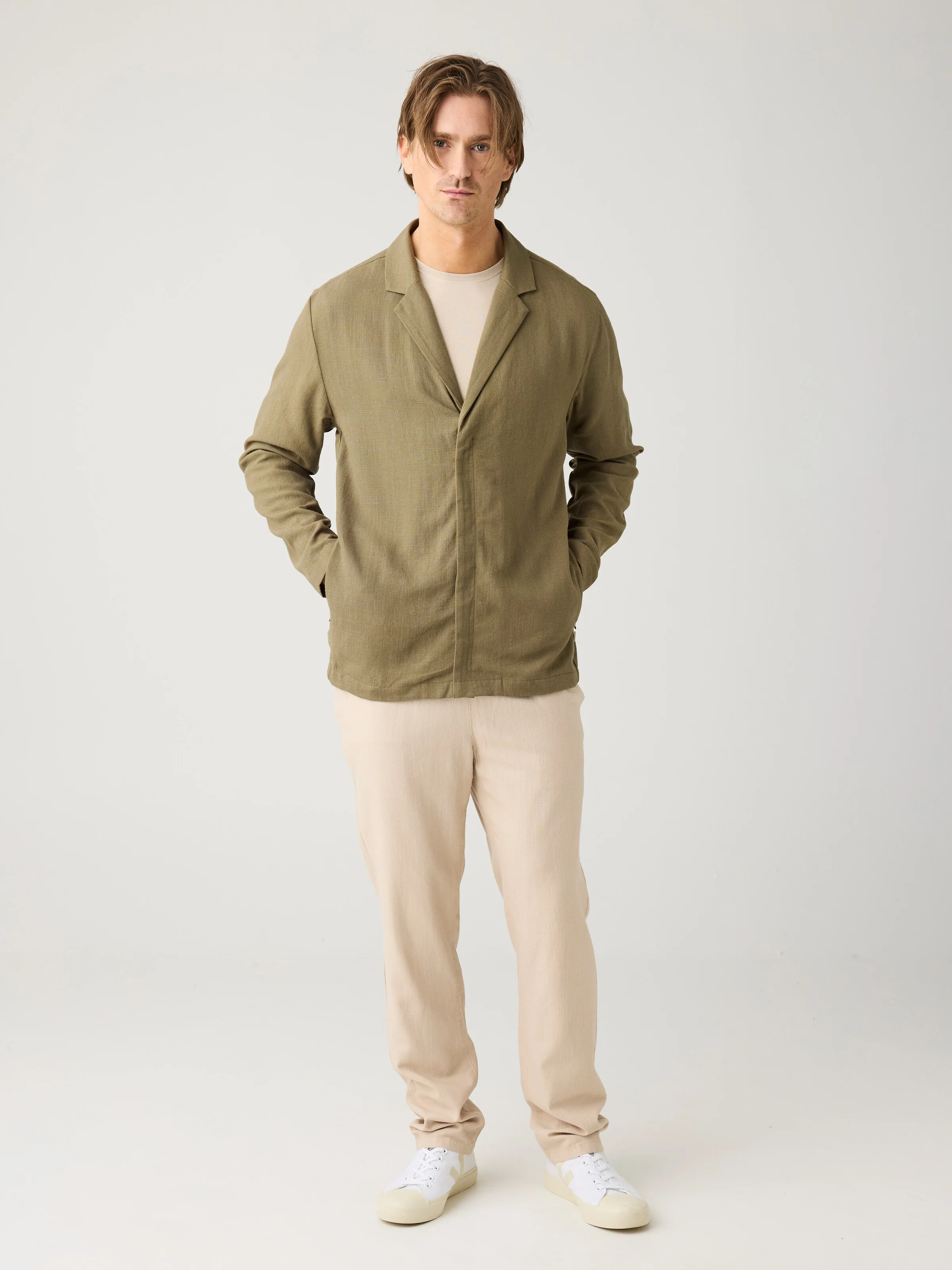 Linen blend overshirt - Burned Olive - Image 4