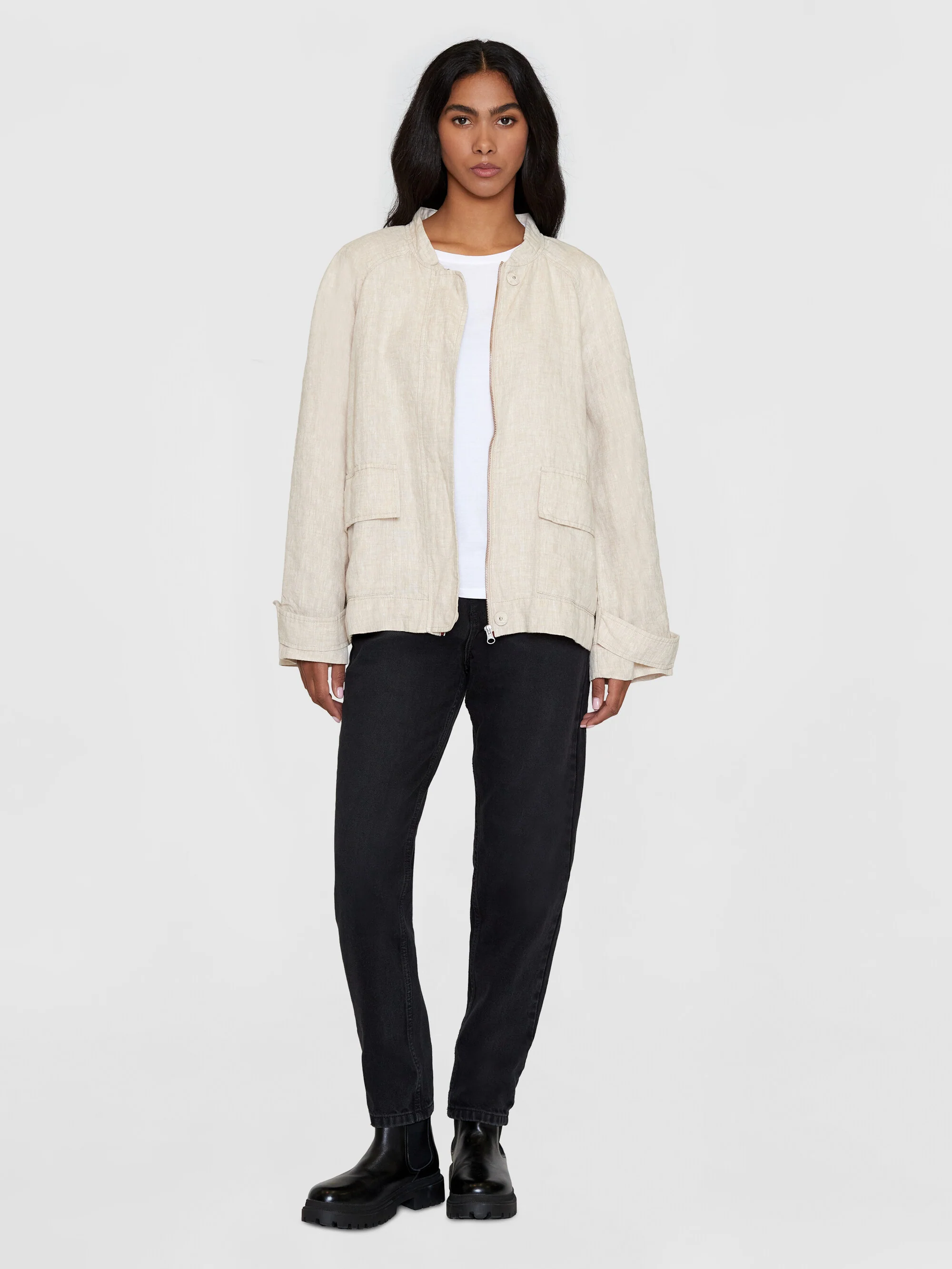 Linen bomber jacket - GOTS/Vegan - Light feather gray - Image 4