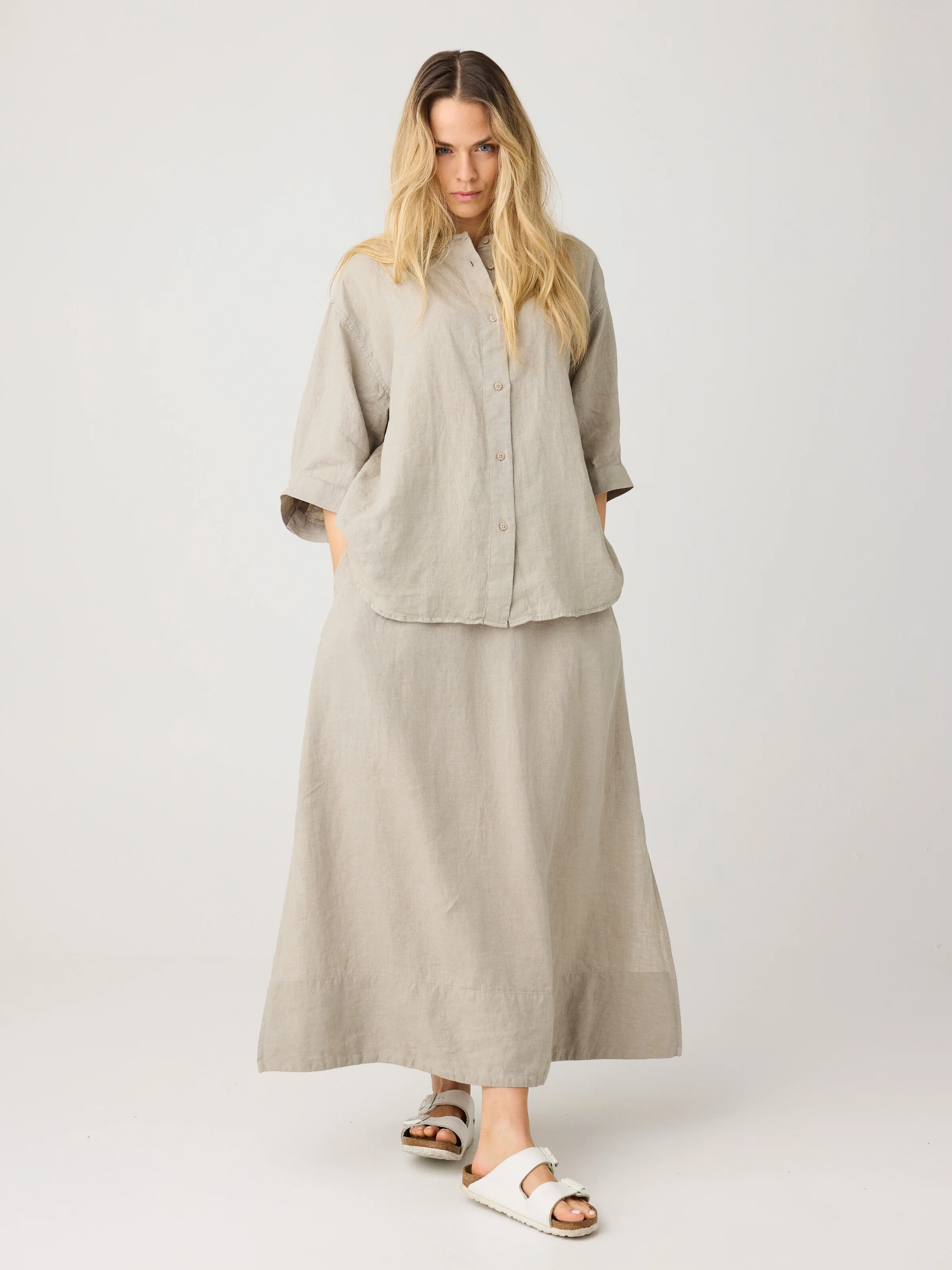 Linen maxi skirt - Yarndyed Light feather gray - Image 3