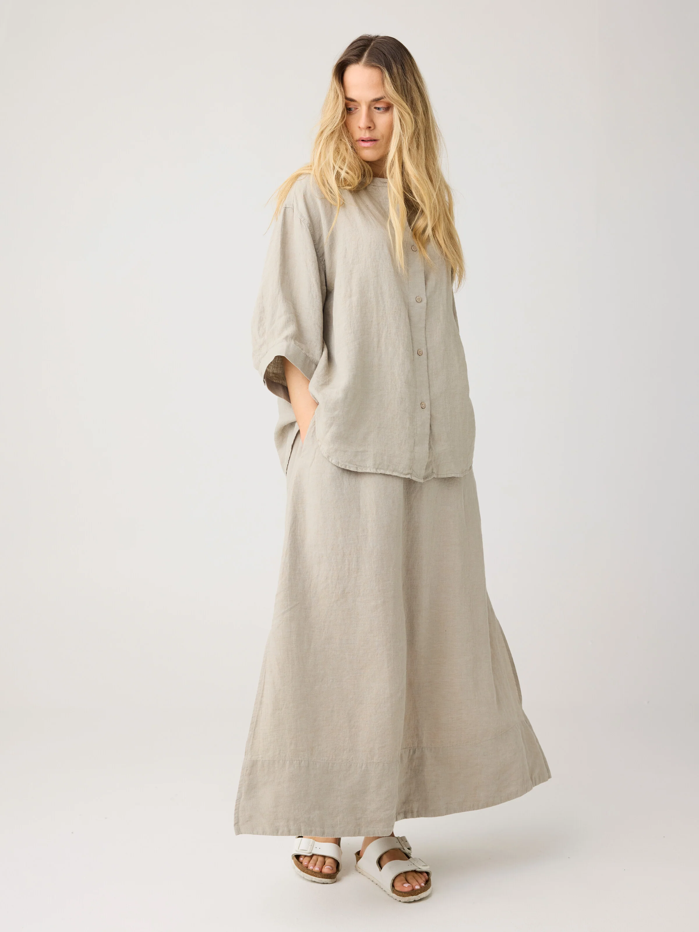 Linen maxi skirt - Yarndyed Light feather gray - Image 4