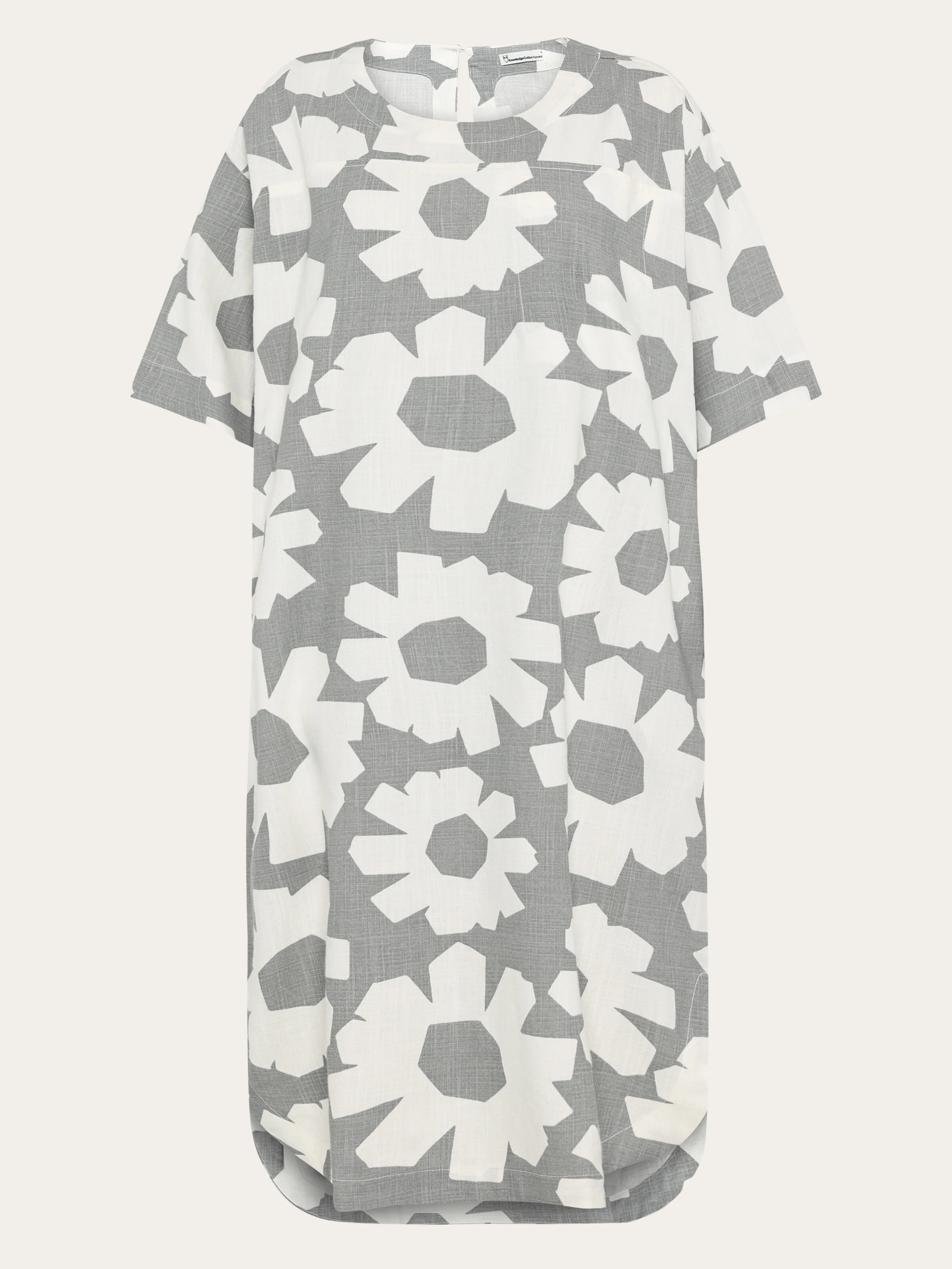 Linen blend print t-shirt dress - Grey