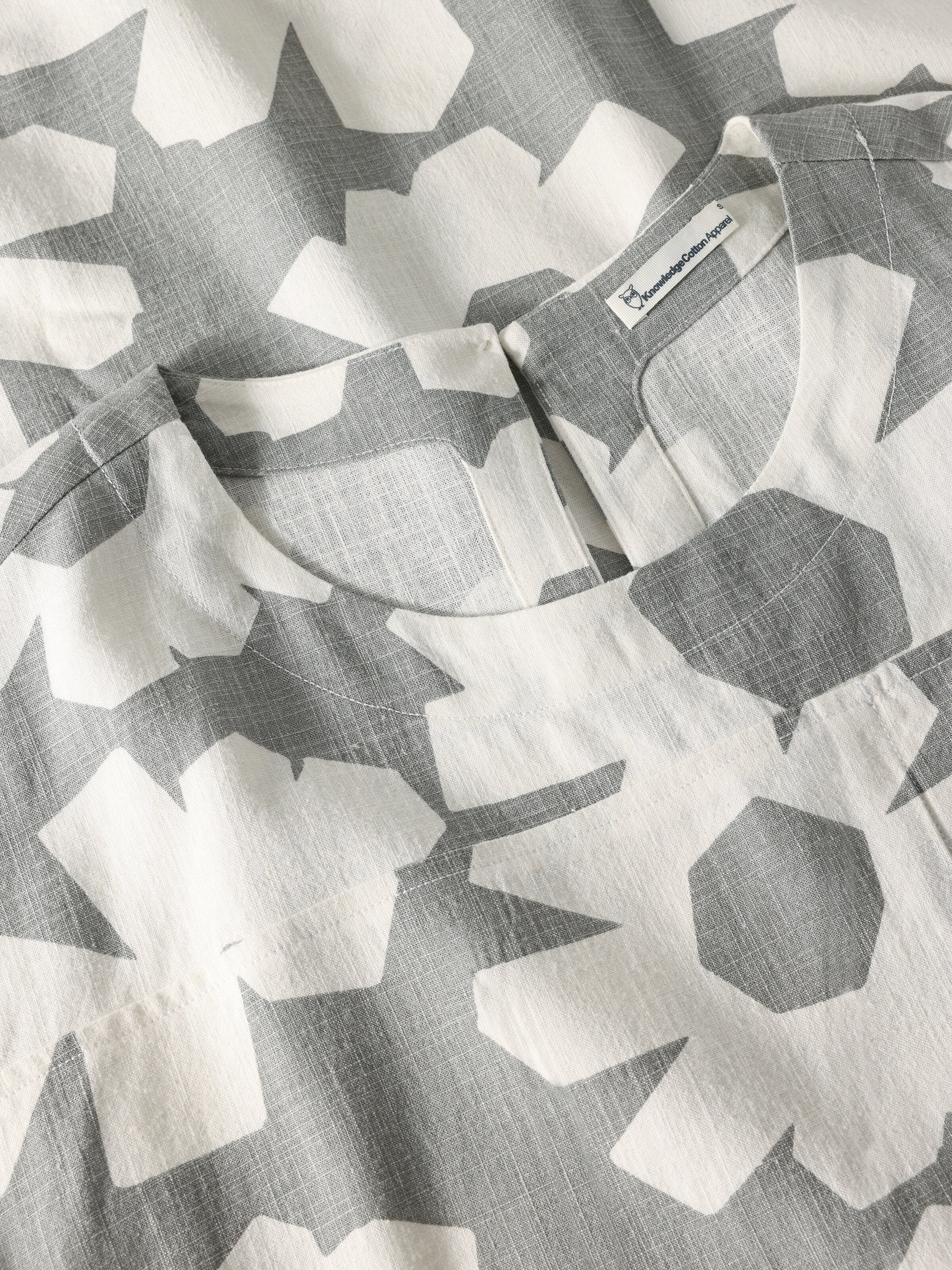 Linen blend print t-shirt dress - Grey - Image 3
