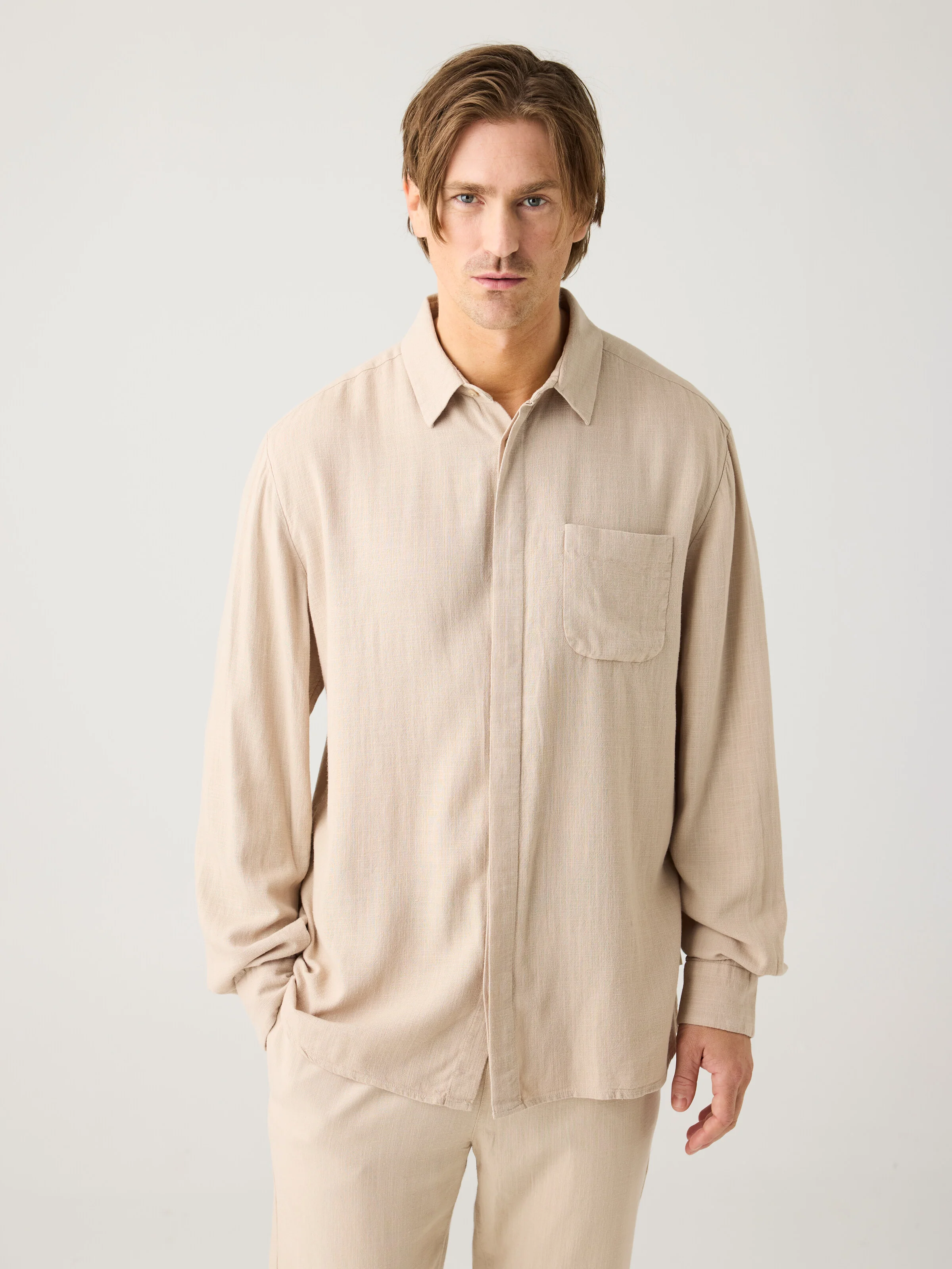 Linen blend shirt - Light feather gray - Image 2