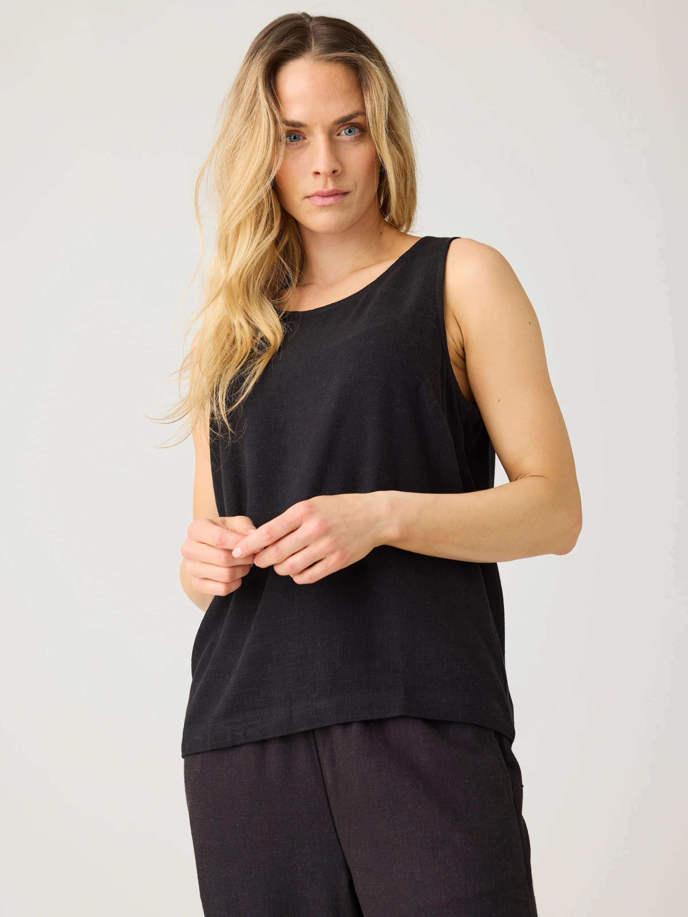 Linen blend top - Black Jet - Image 2