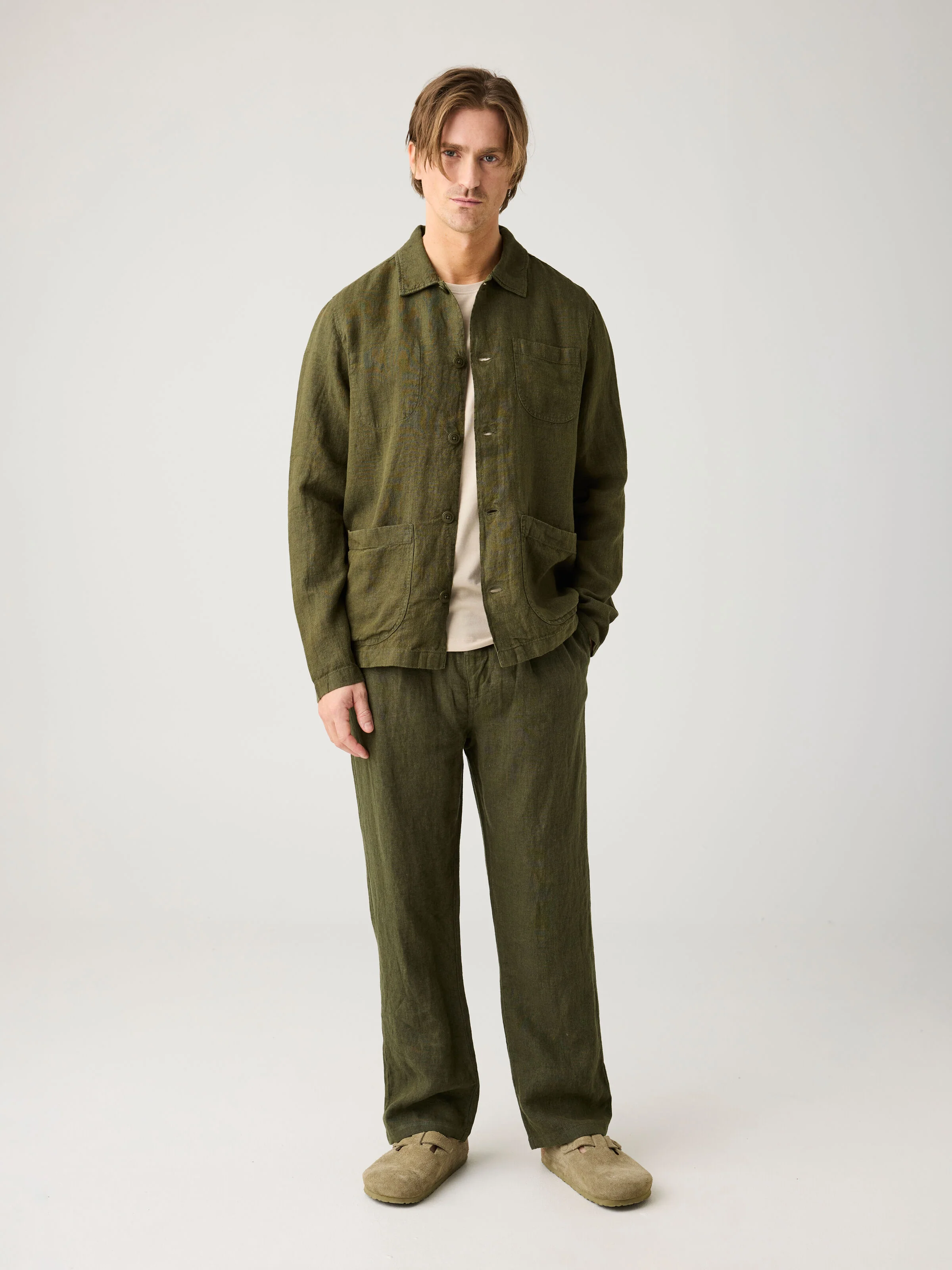 Linen overshirt - Burned Olive - Image 3