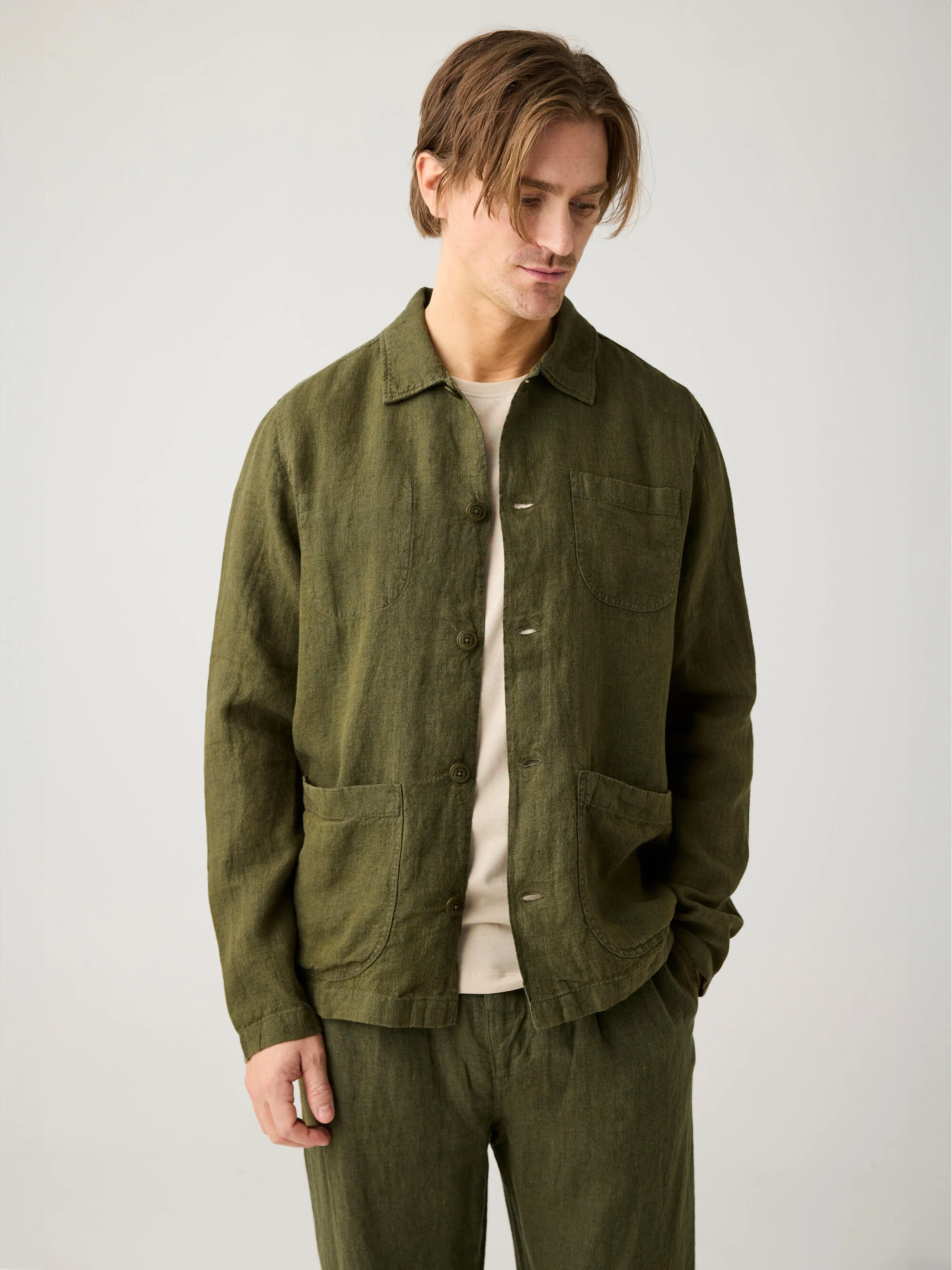 Linen overshirt - Burned Olive - Image 4