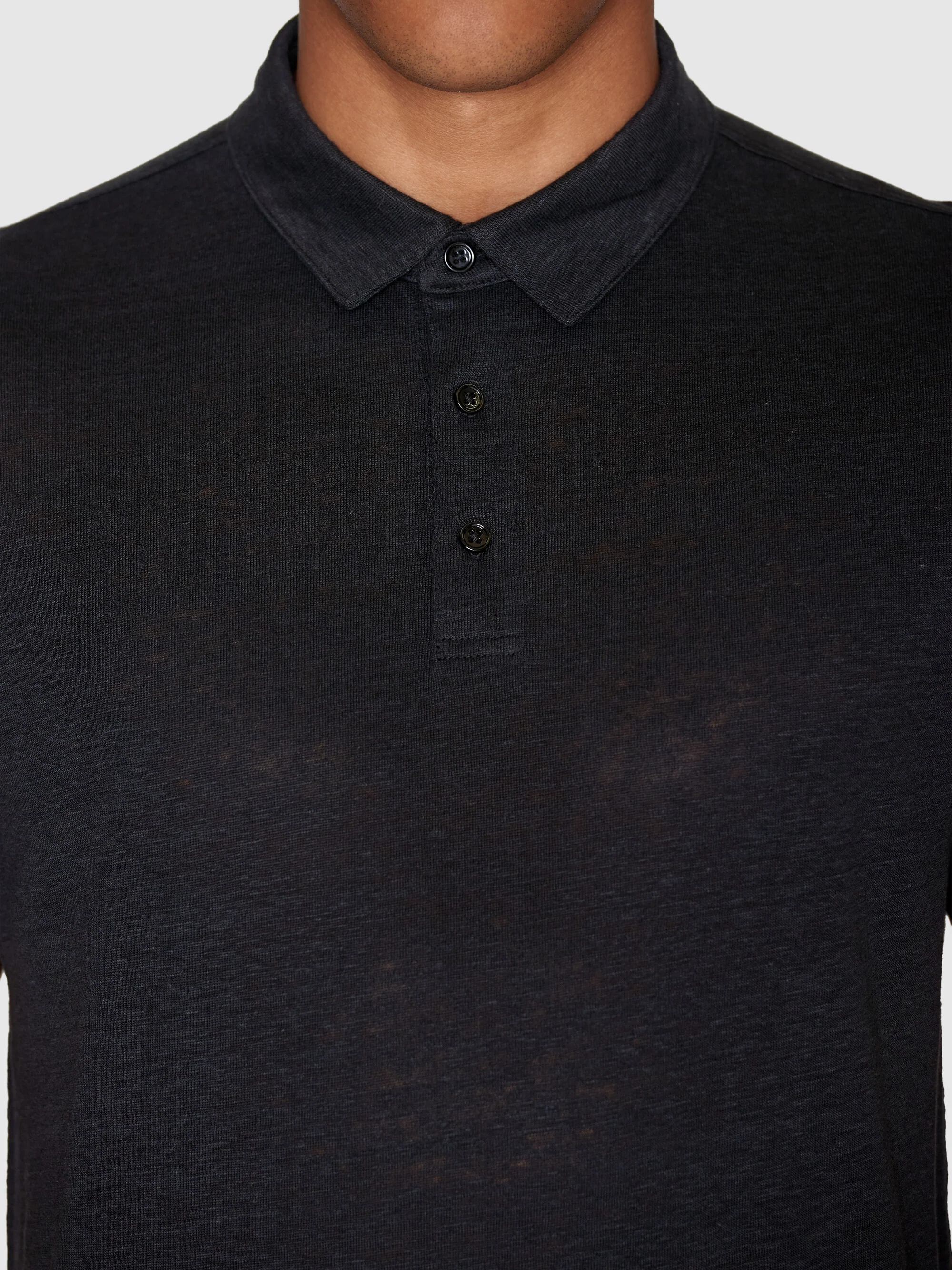 Linen polo - Black Jet - Image 3