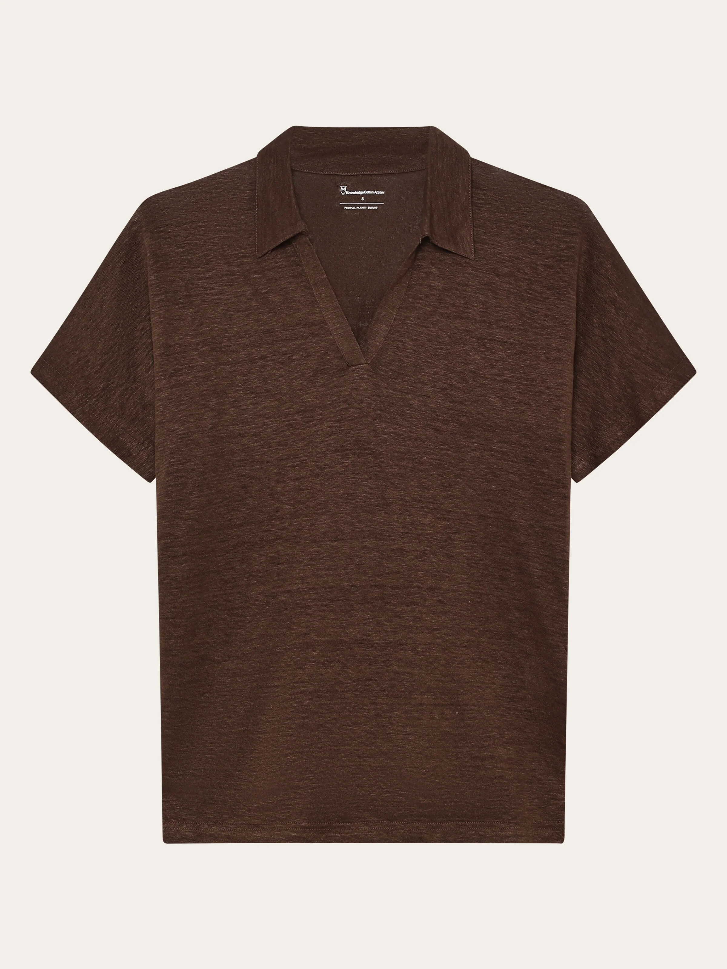 Linen split neck polo - Shaved Chocolate