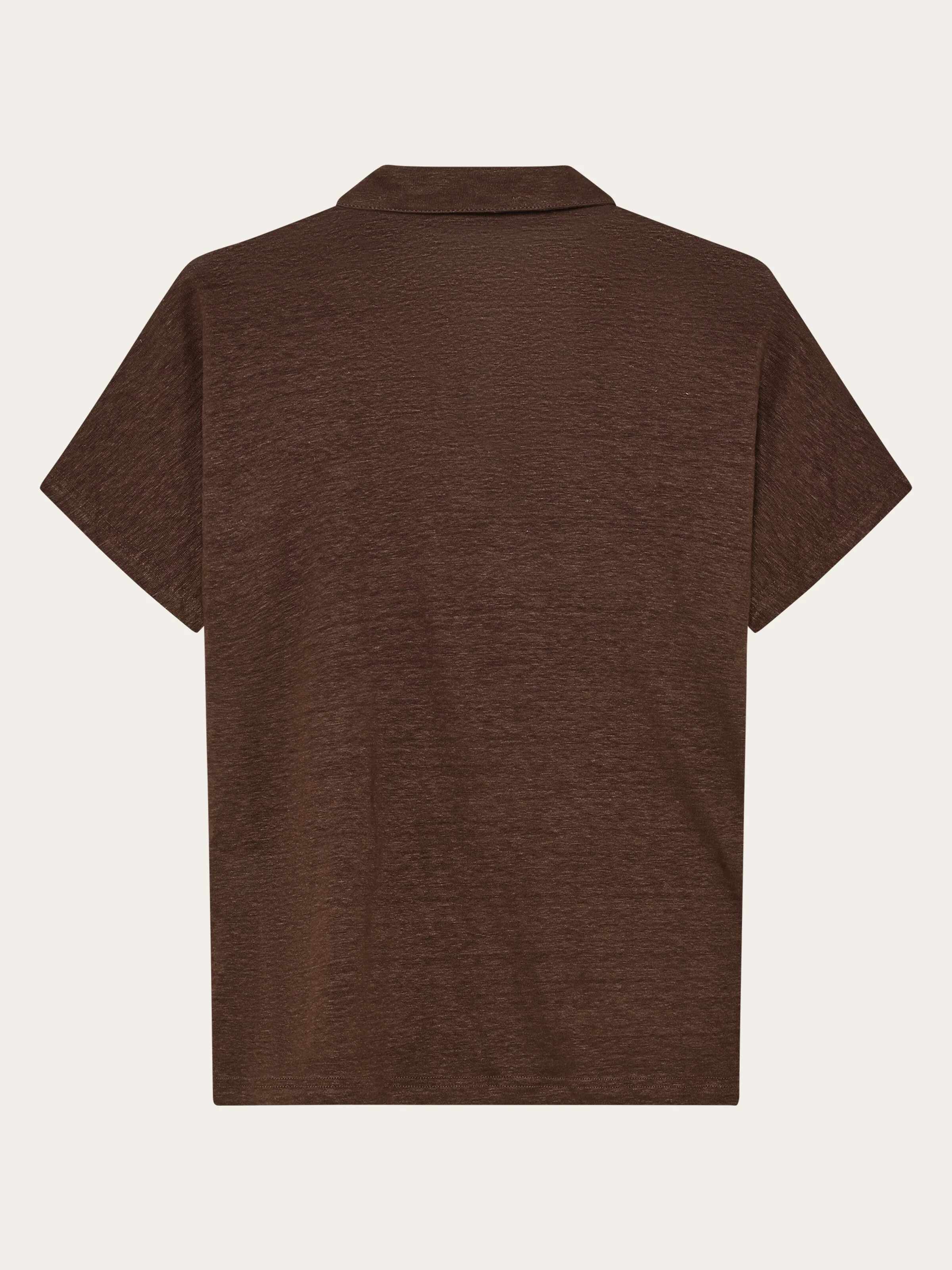 Linen split neck polo - Shaved Chocolate - Image 3