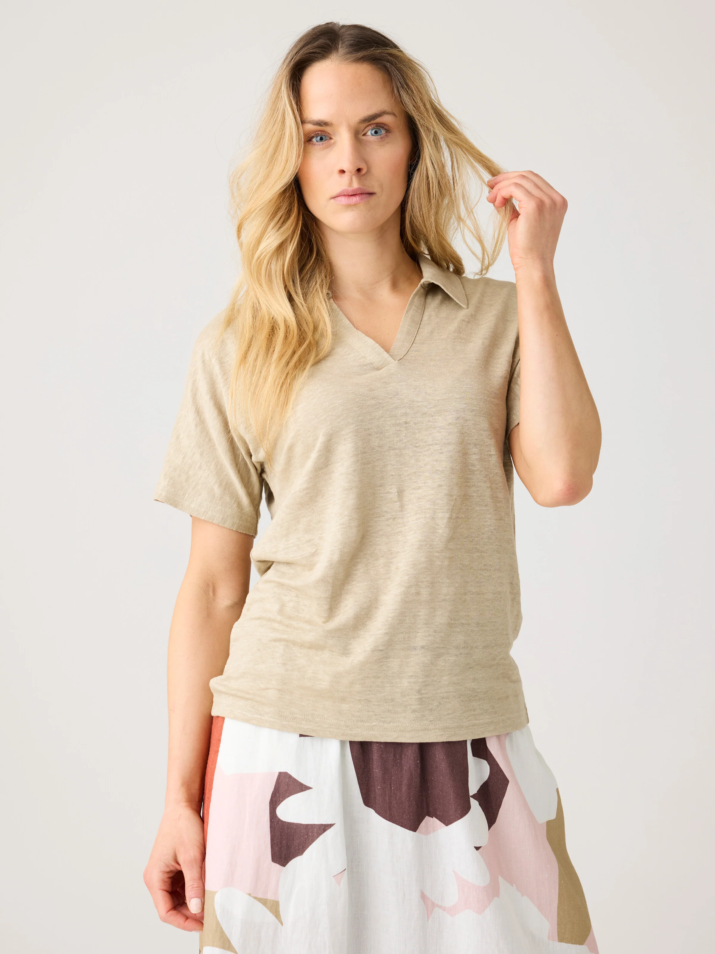 Linen split neck polo - Twill - Image 2