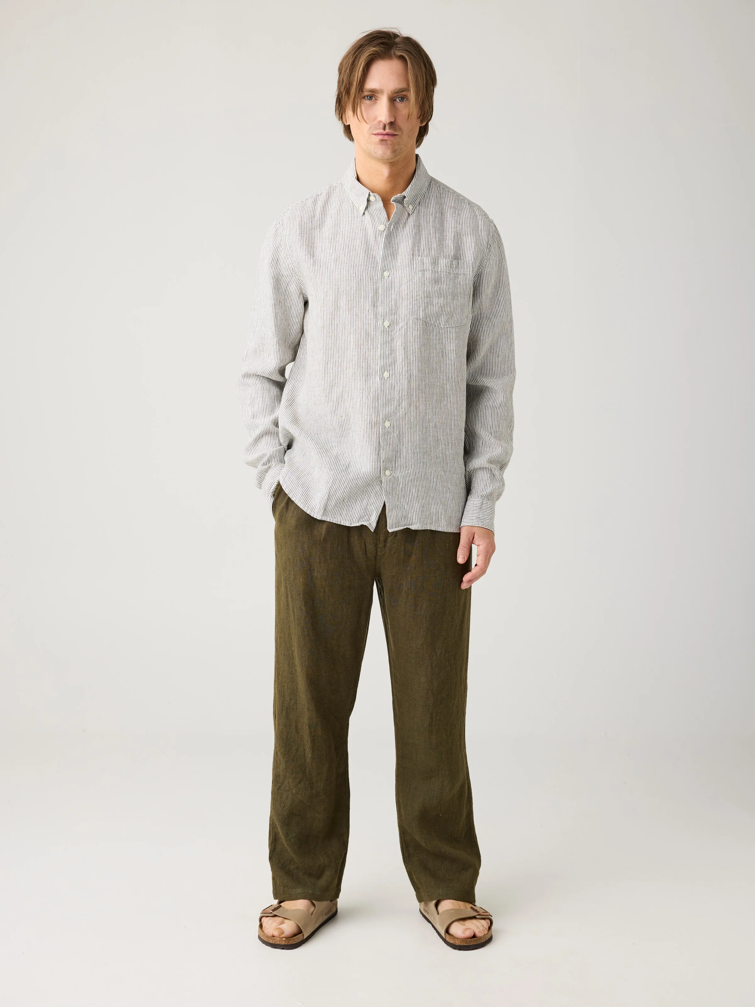 Linen stripe shirt - Burned Olive - Image 3