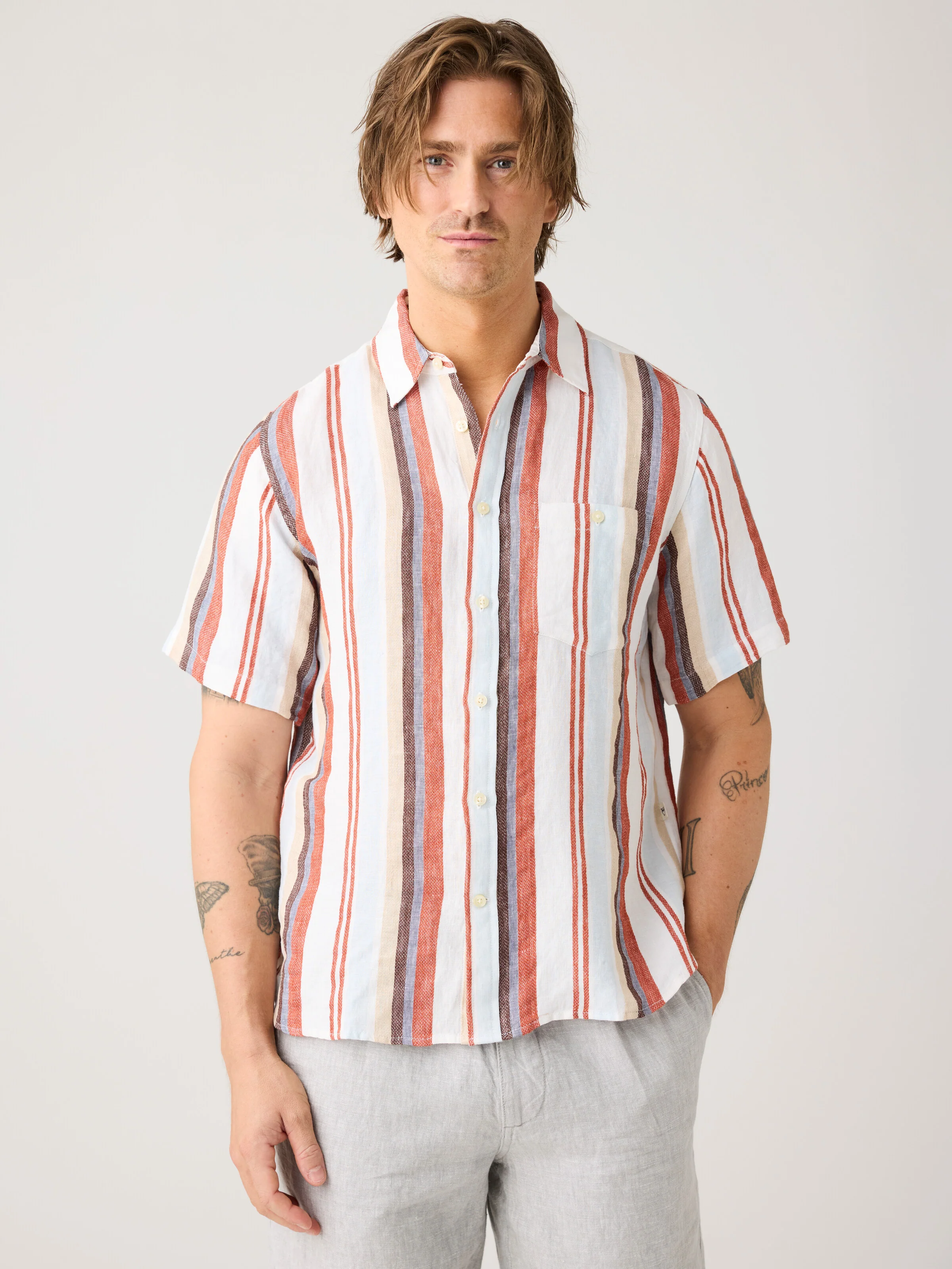 Linen stripe short sleeve shirt - Multi color stripe - Image 2