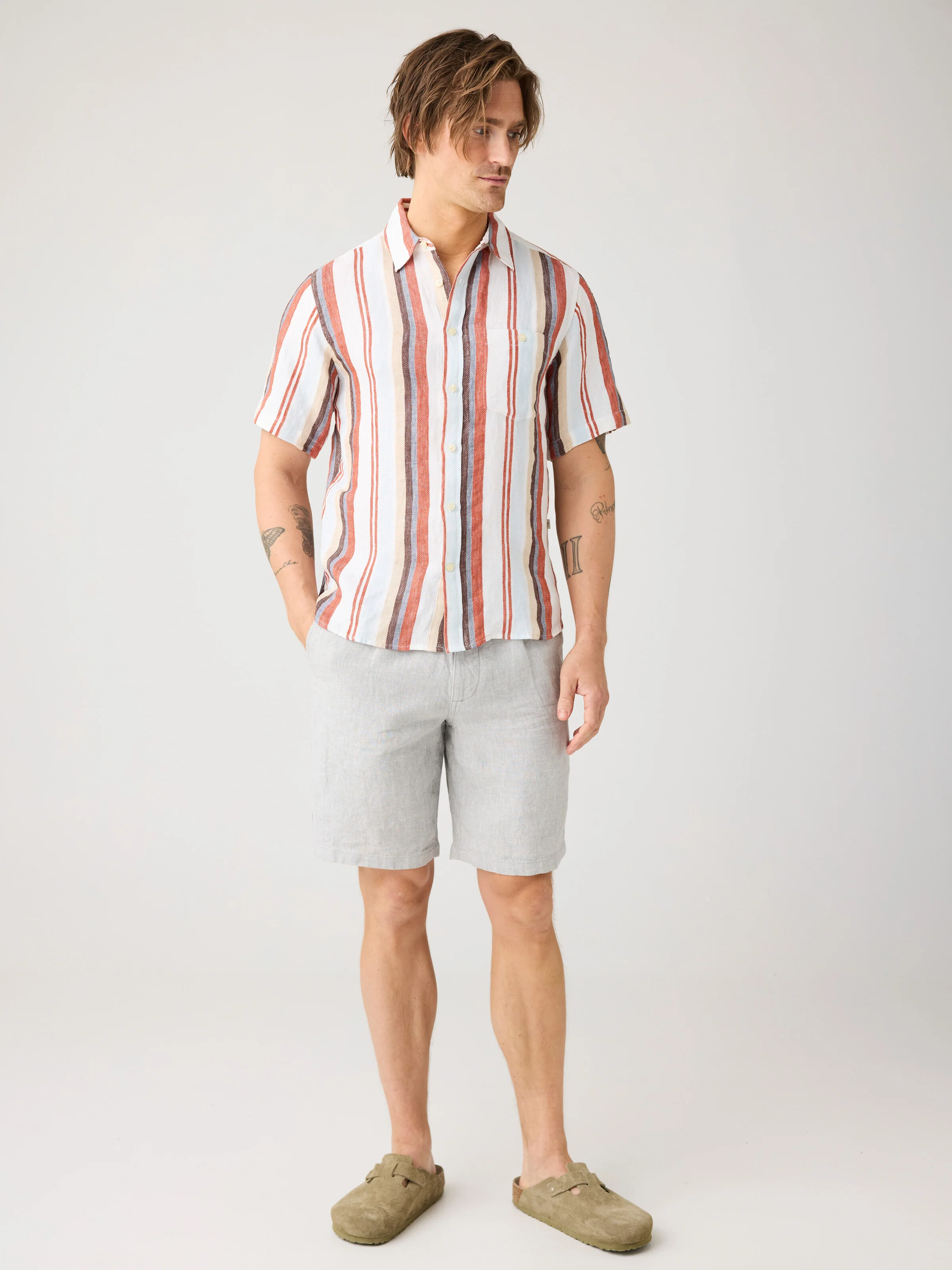 Linen stripe short sleeve shirt - Multi color stripe - Image 3