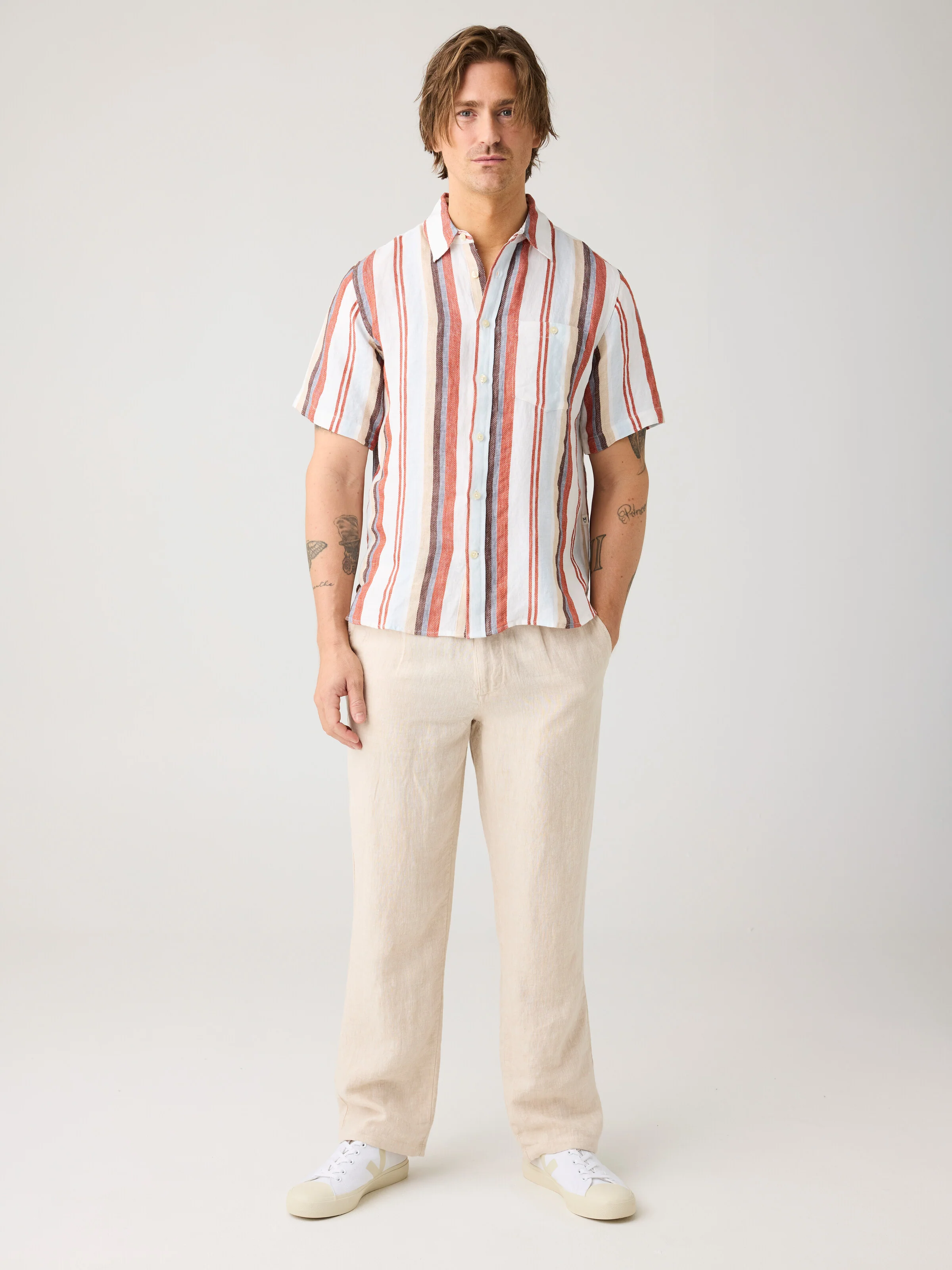 Linen stripe short sleeve shirt - Multi color stripe - Image 4