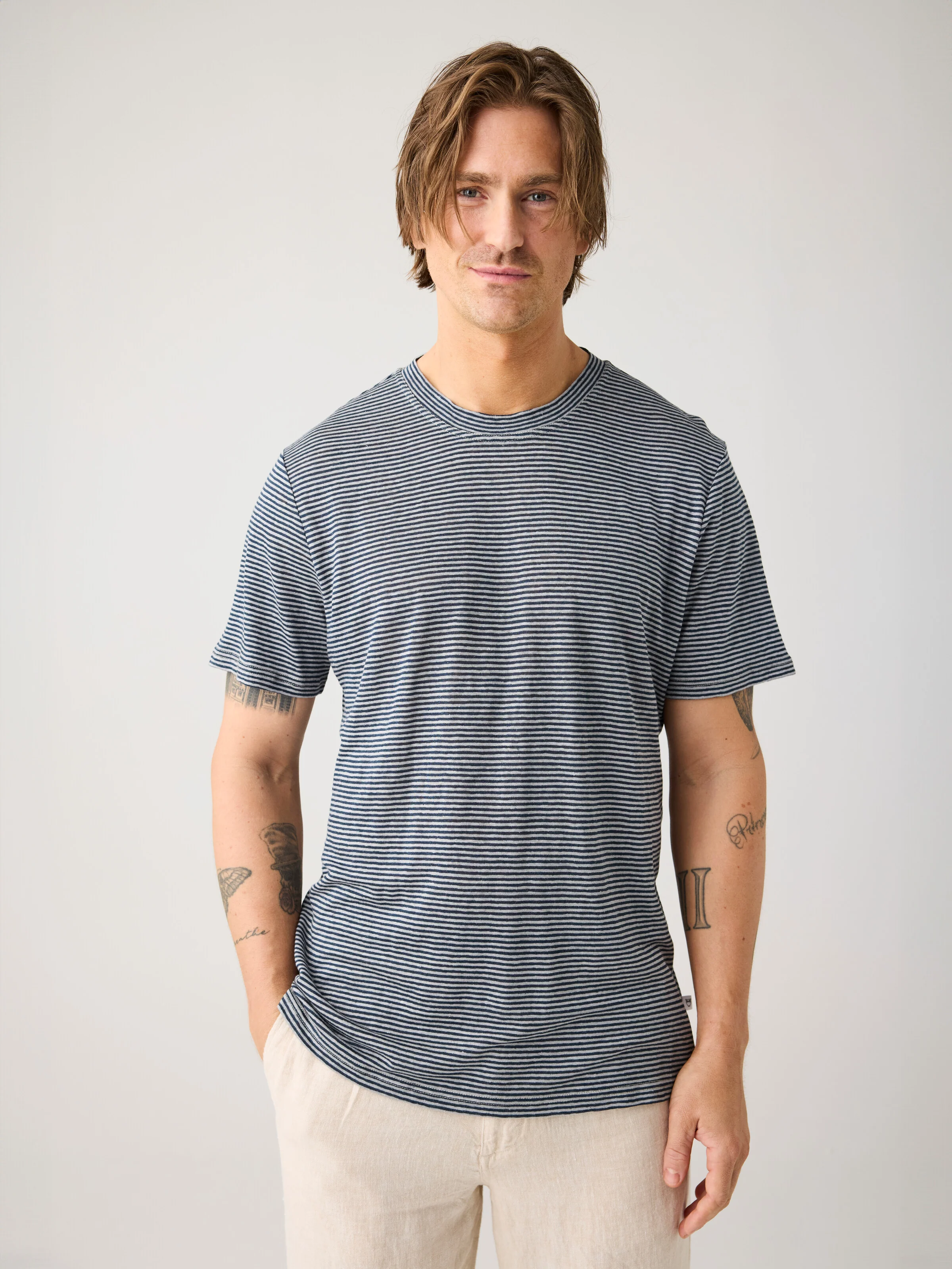 Linen stripe t-shirt - Navy - Image 2