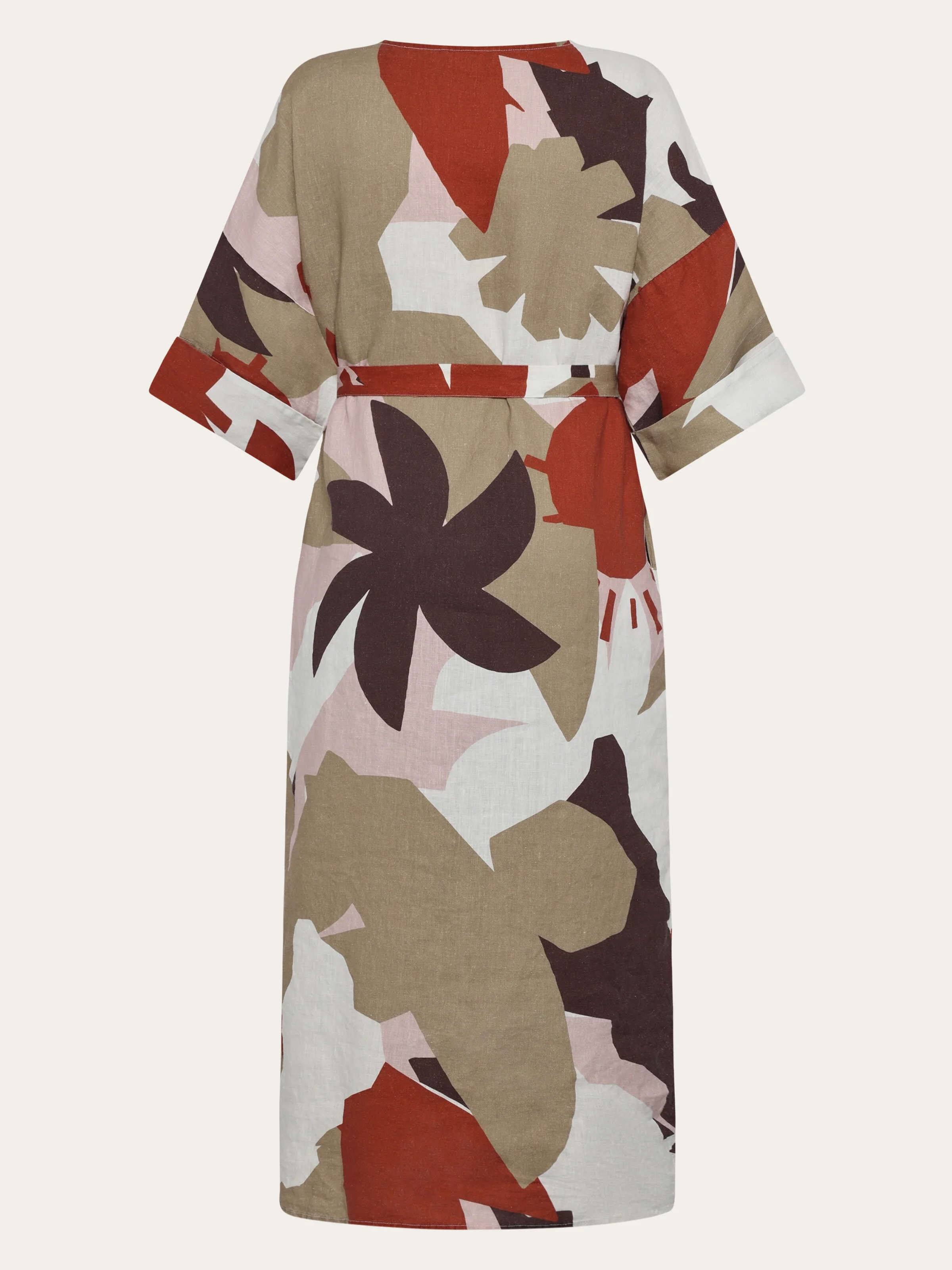 Linen v-neck print dress - Multi color AOP - Image 5