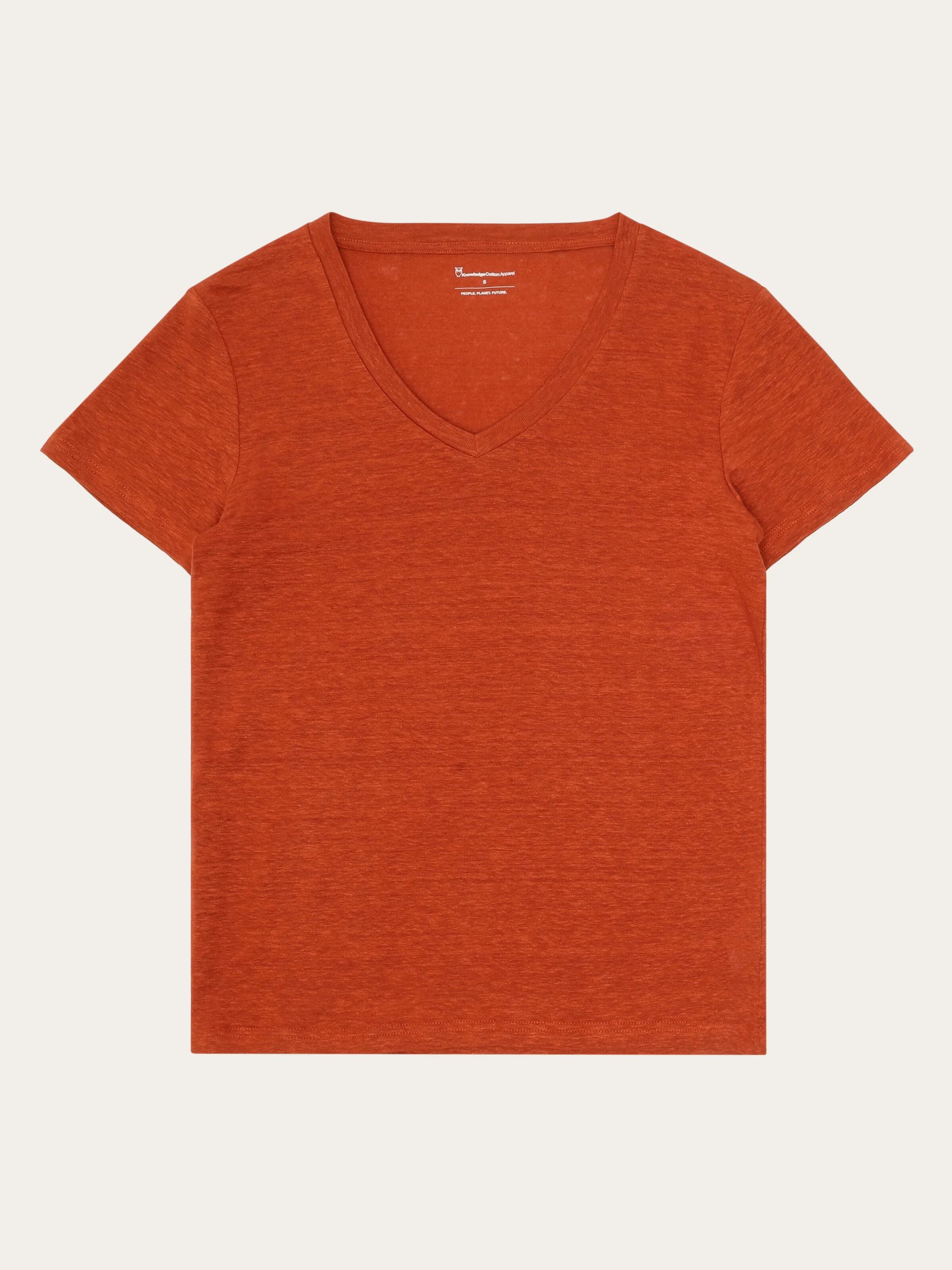 Linen v-neck t-shirt - Burnt Brick