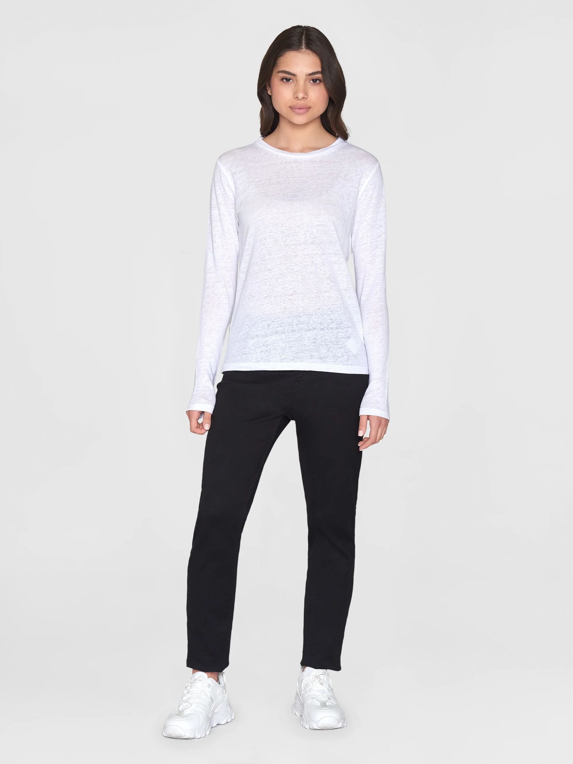 Long sleeve linen t-shirt - GOTS/Vegan - Bright White - Image 4