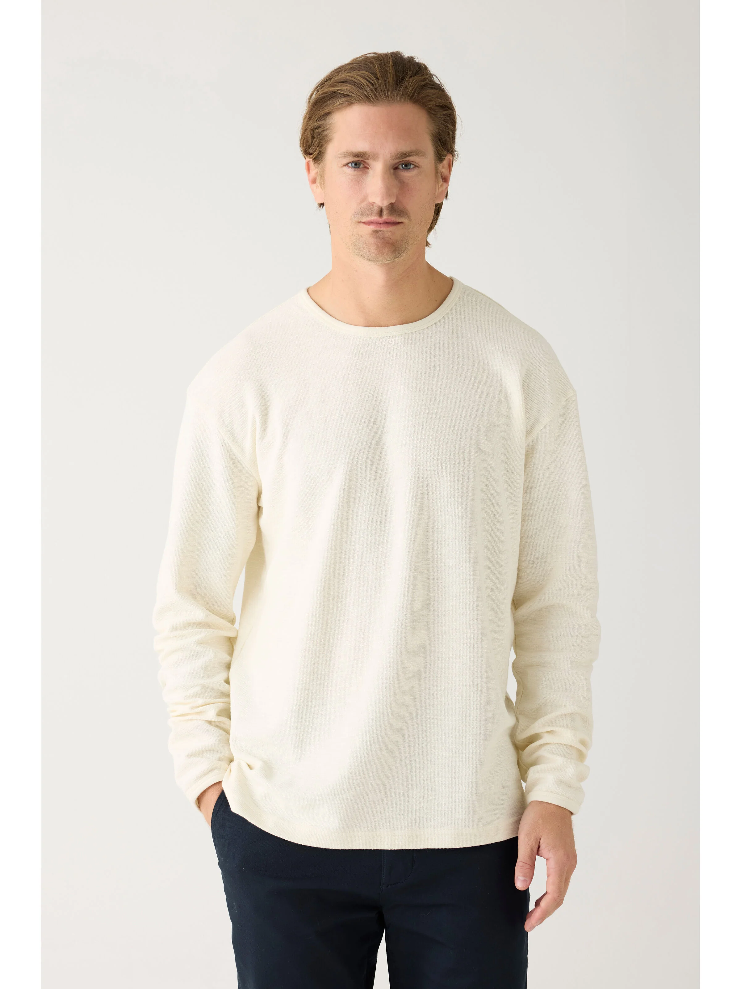 Long sleeved structured slub sweat - GOTS/Vegan - Egret - Image 2