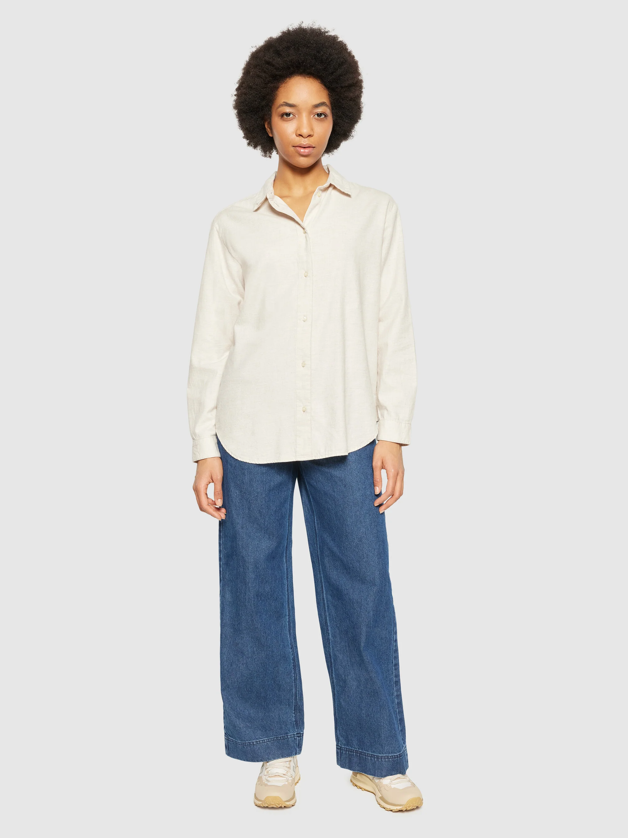 Organic Cotton Flannel Shirt GOTS - Greige - Image 4