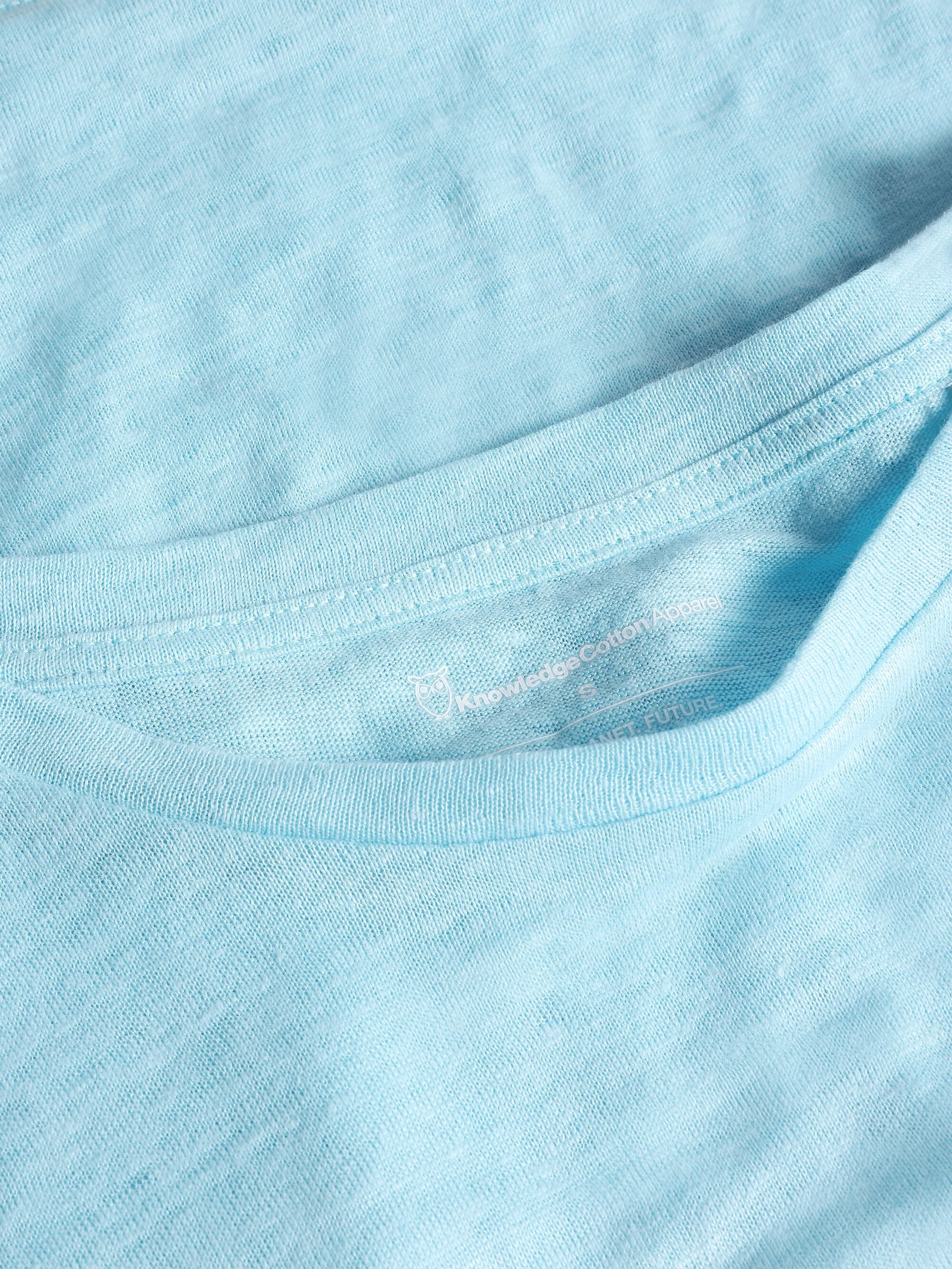 Loose fold up linen t-shirt - Aqua Esque - Image 2