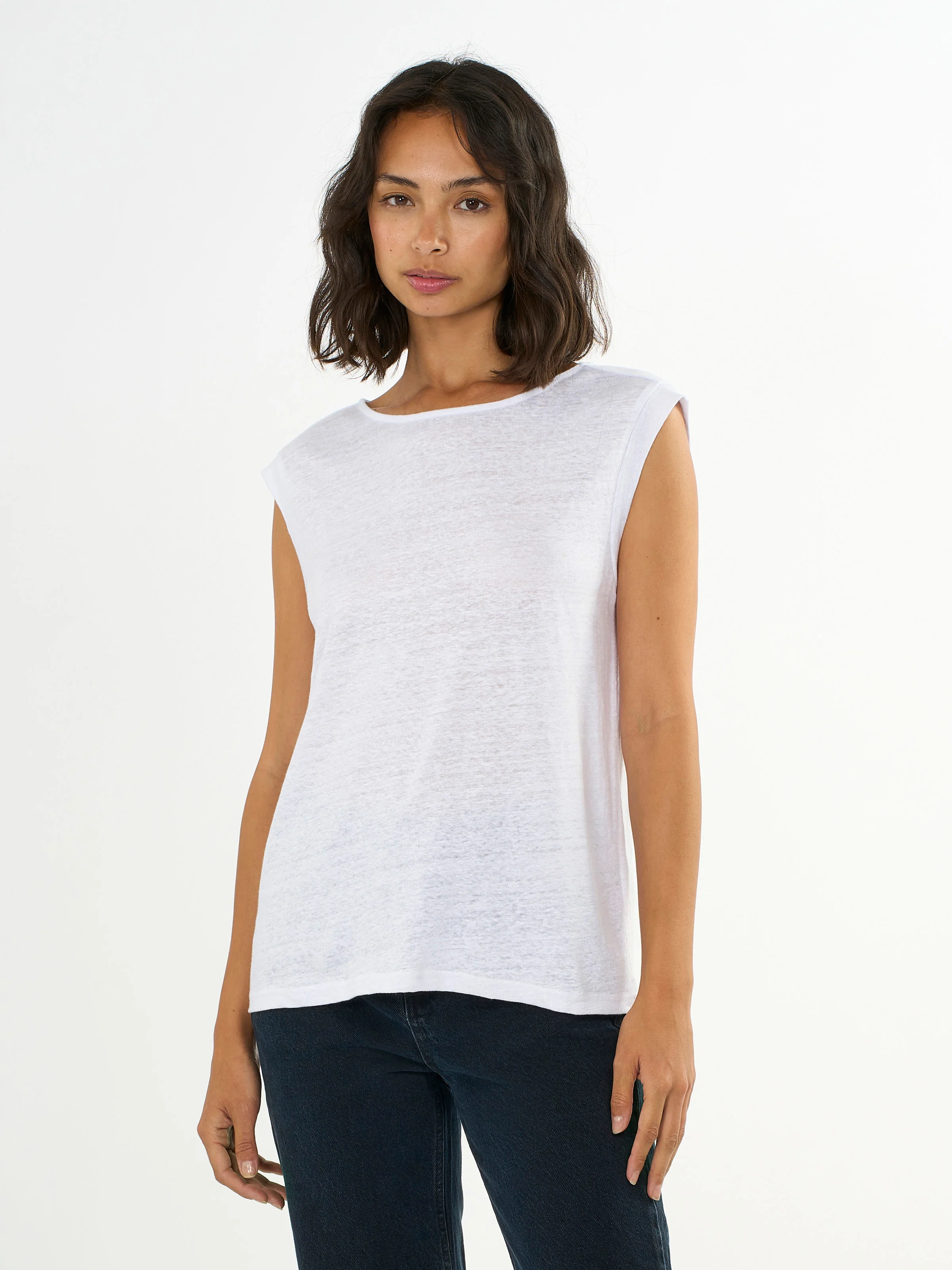 Loose fold up linen t-shirt - Bright White - Image 2