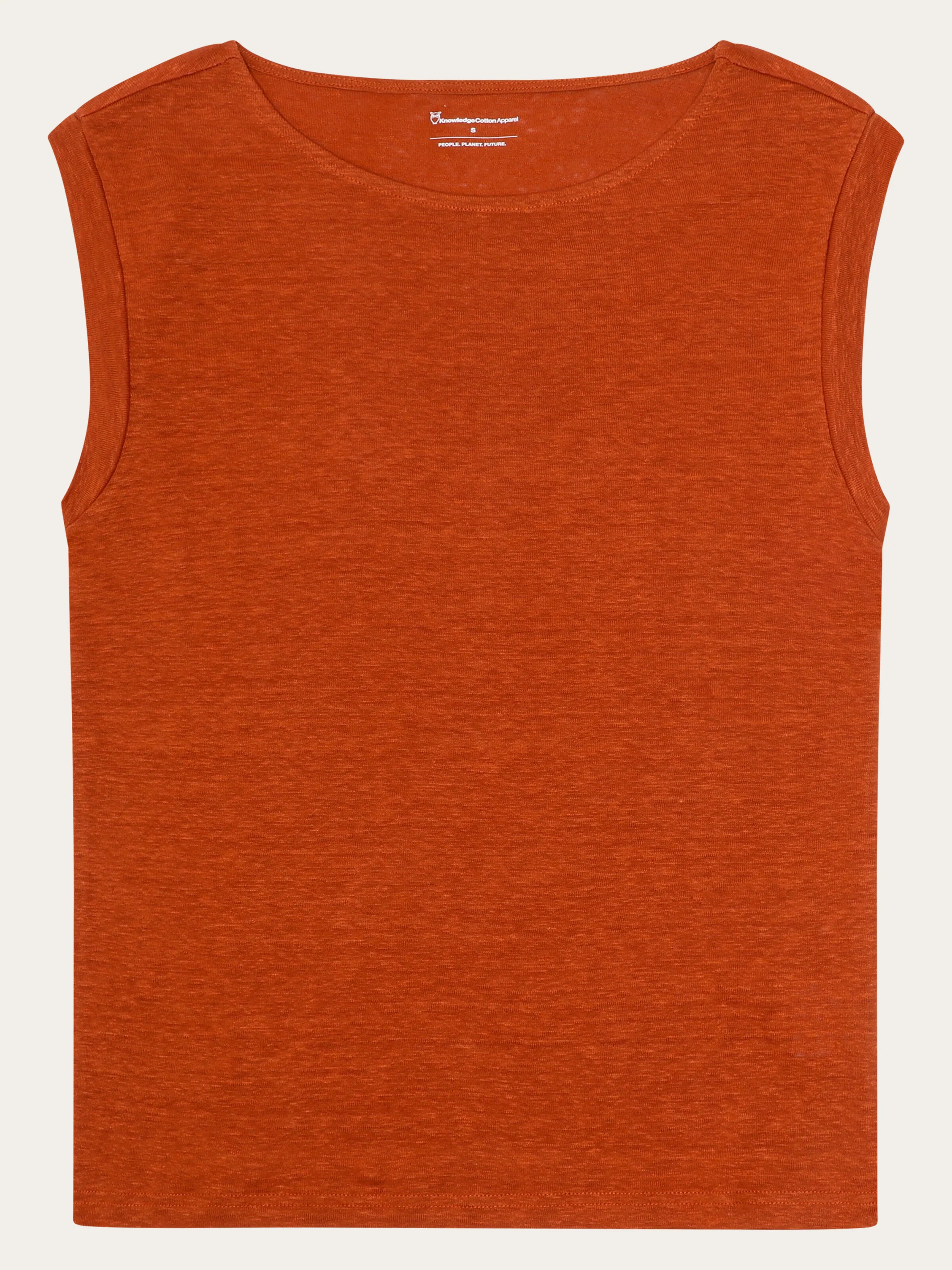 Loose fold up linen t-shirt - Burnt Brick