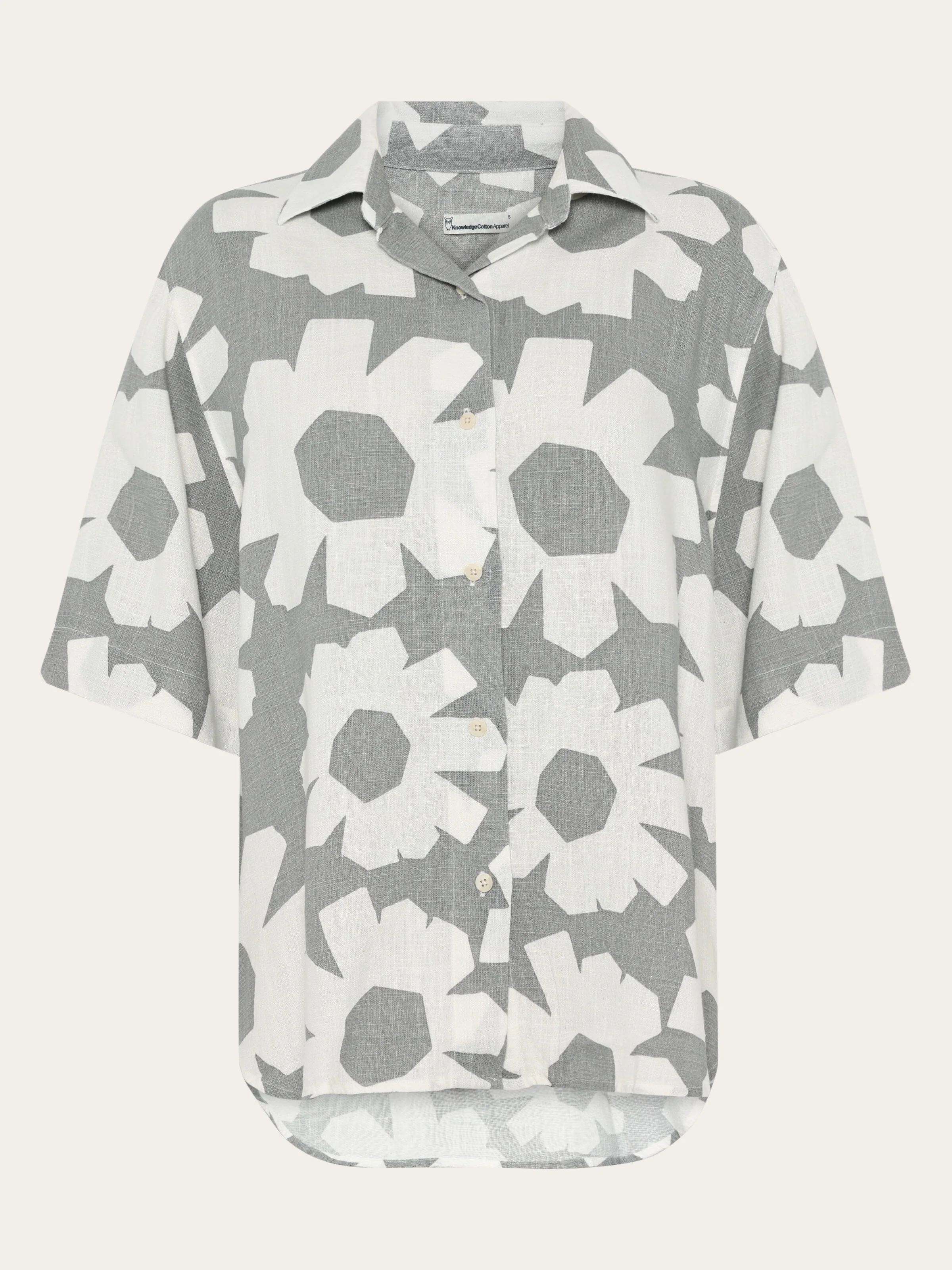 Loose linen blend print short sleeve shirt - Grey