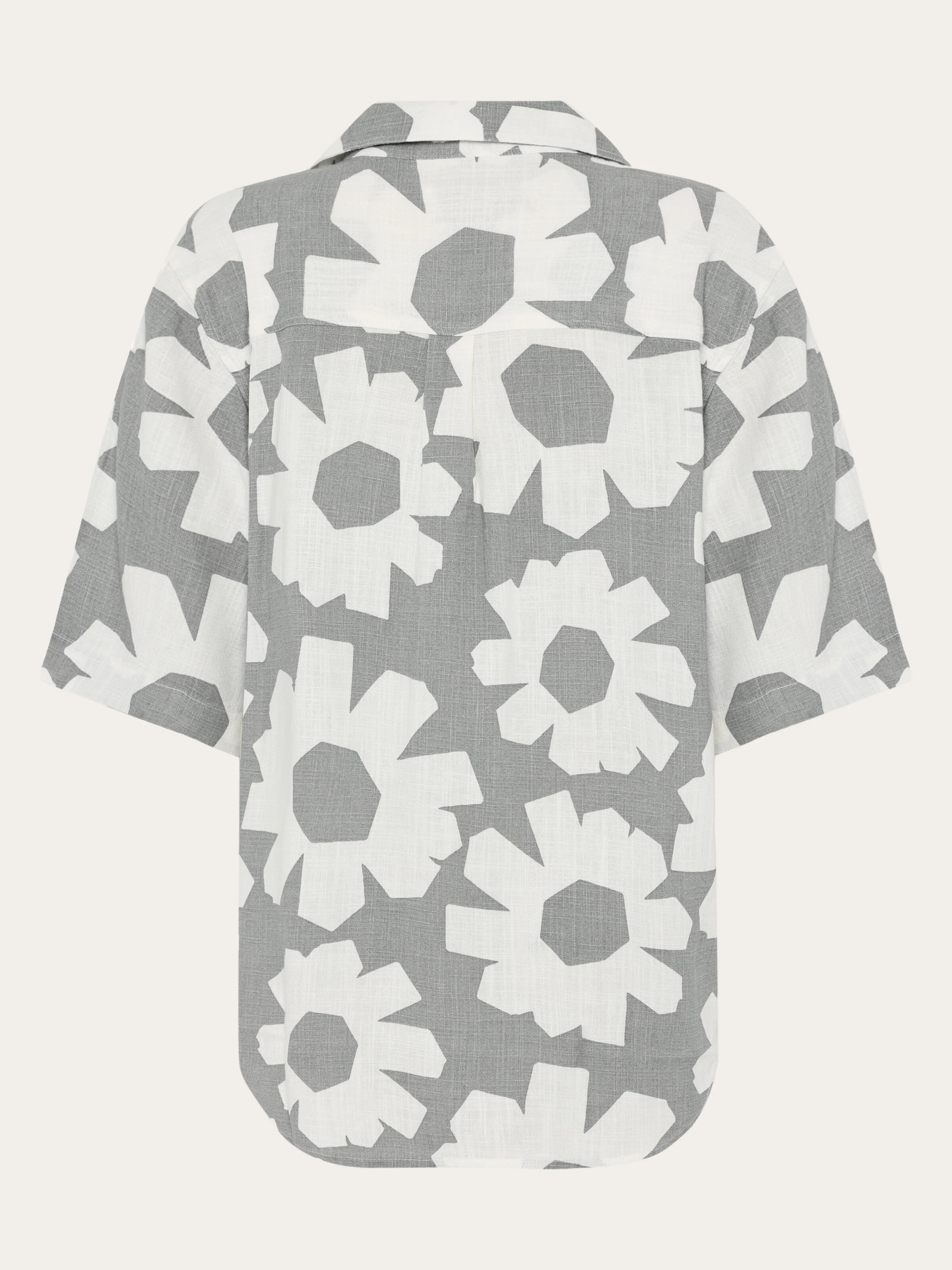 Loose linen blend print short sleeve shirt - Grey - Image 6