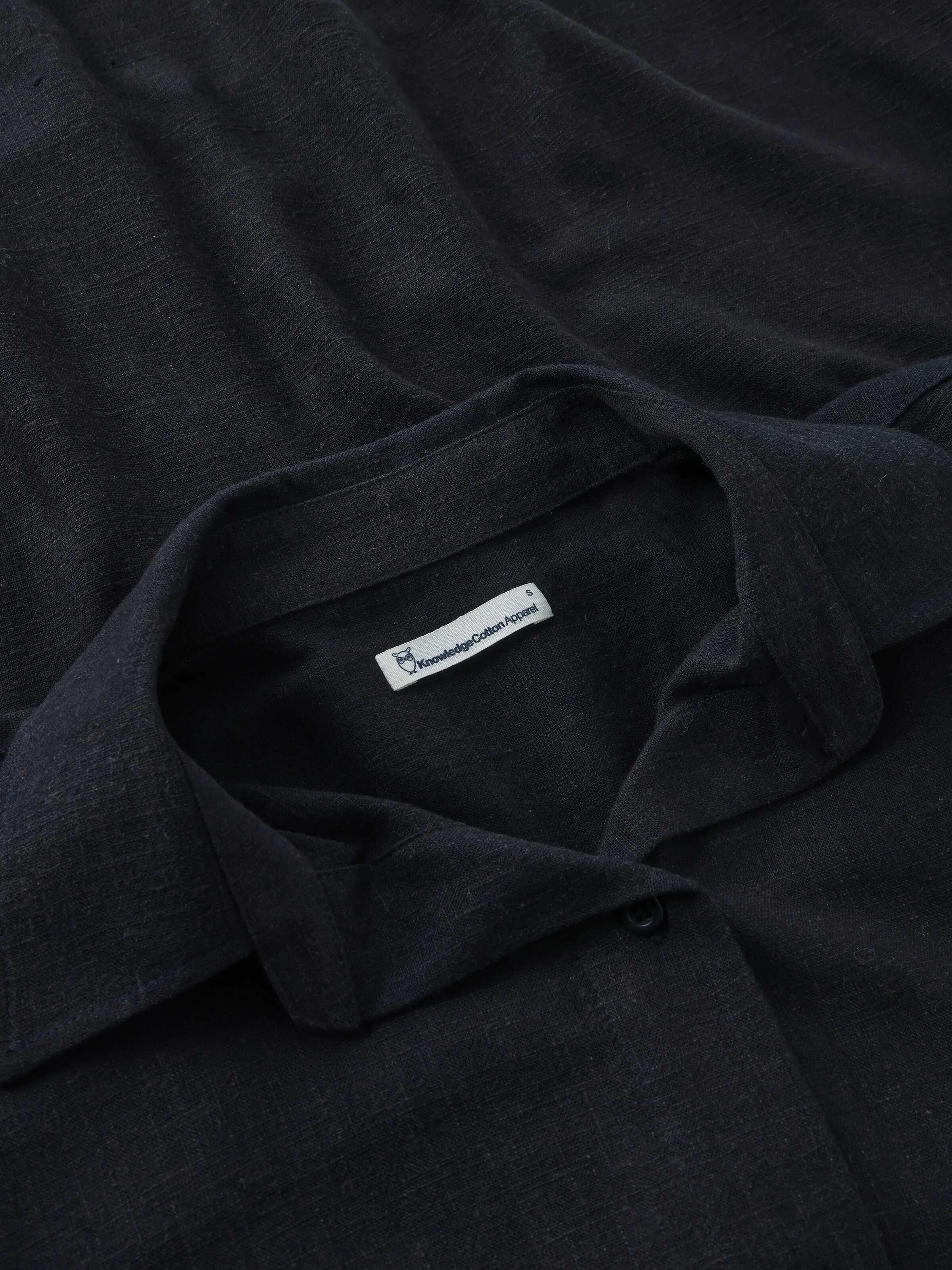 Loose linen blend short sleeve shirt - Black Jet - Image 4