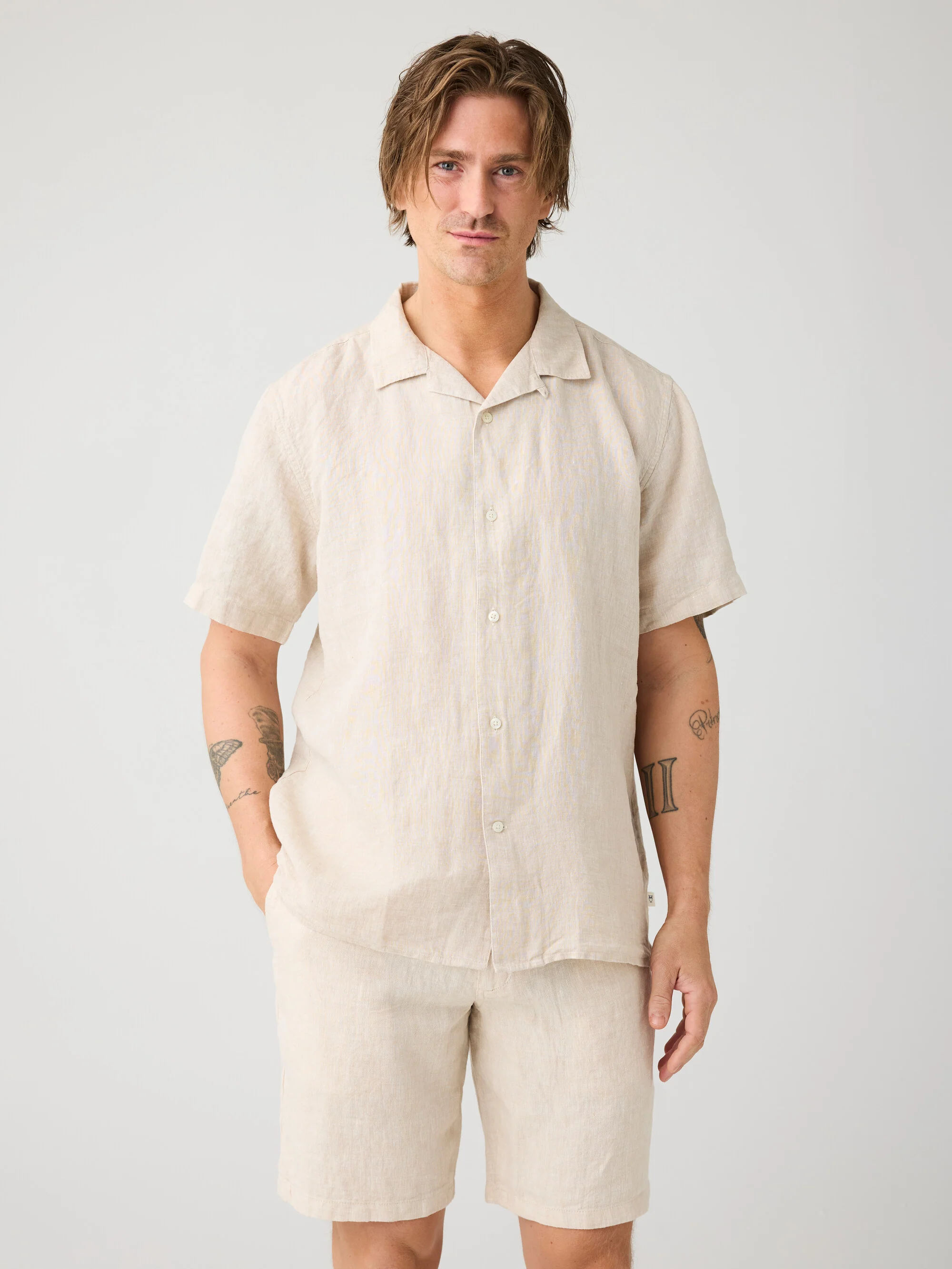 Loose Linen shorts - Yarndyed Light feather gray - Image 3