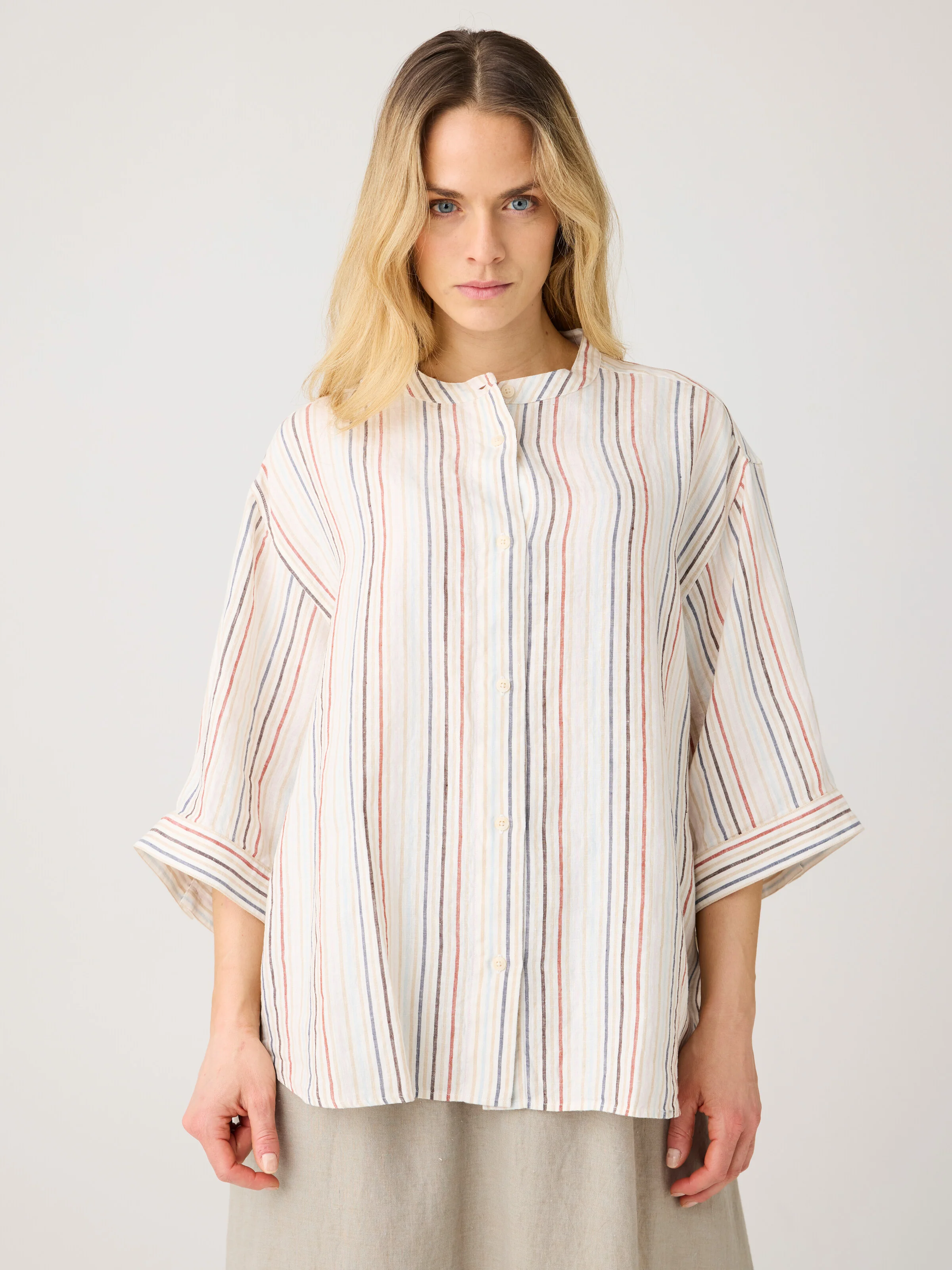 Loose linen stripe shirt - Multi color stripe - Image 2