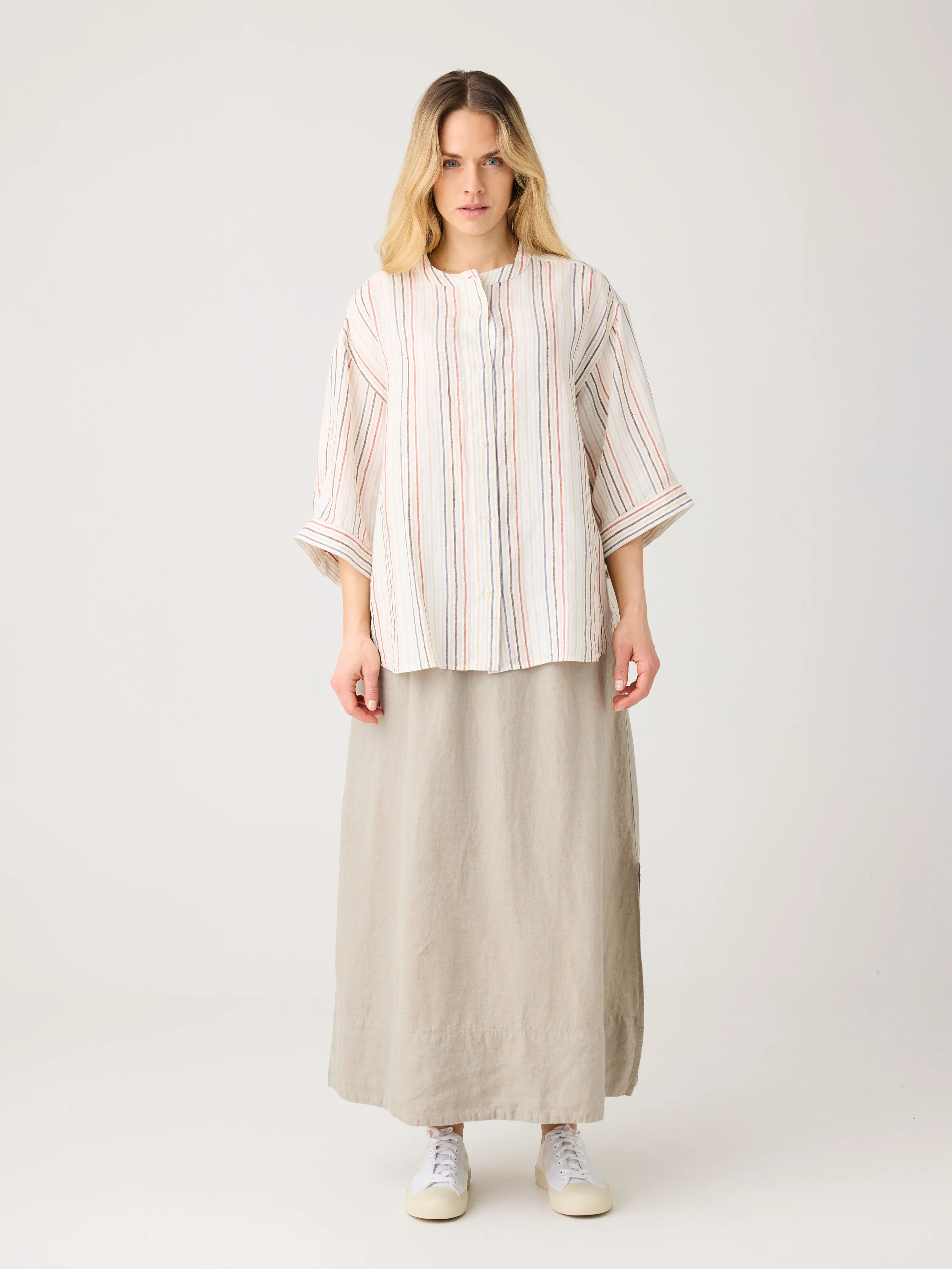 Loose linen stripe shirt - Multi color stripe - Image 3