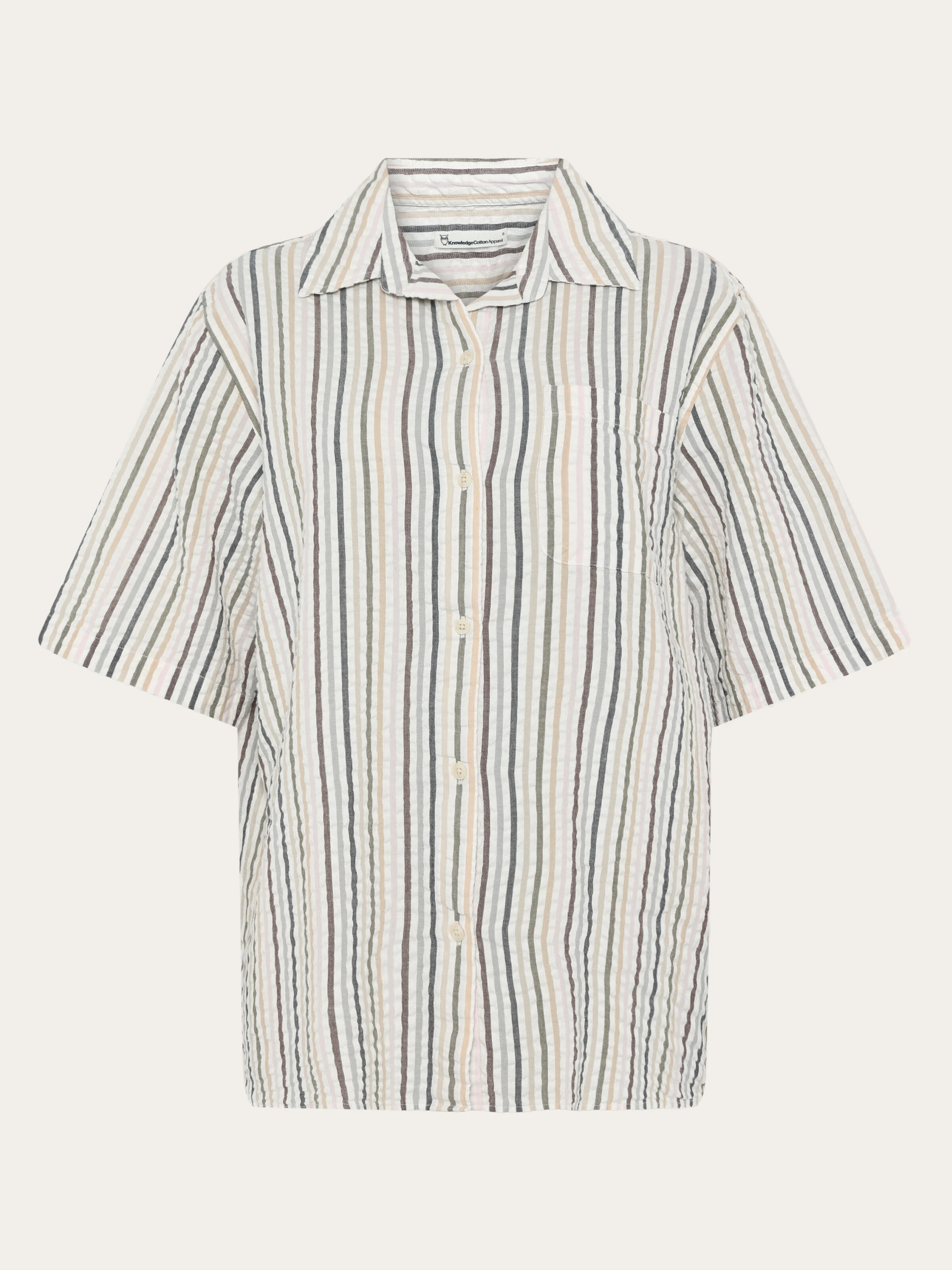 Loose seersucker short sleeve shirt - Multi color stripe