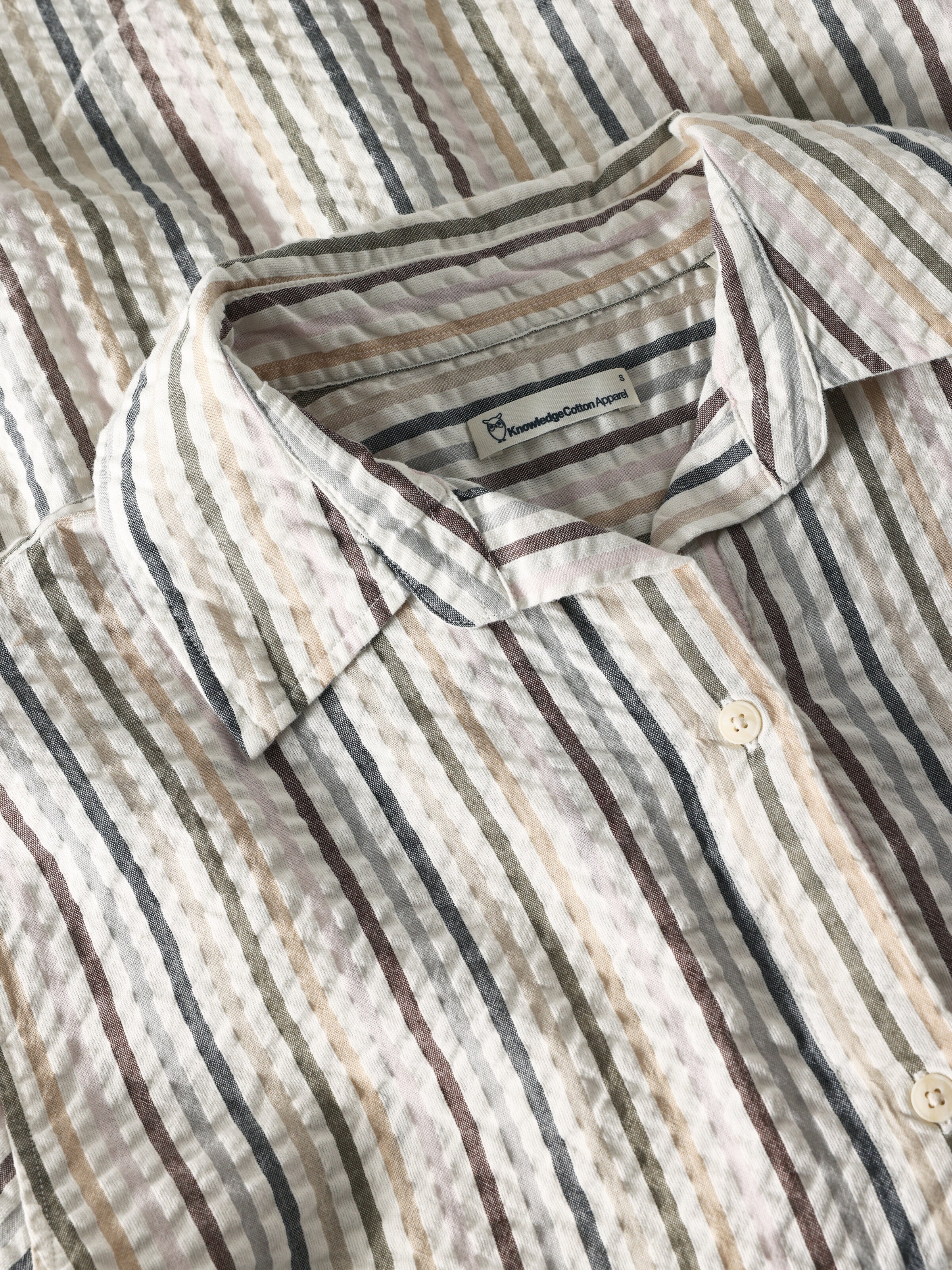 Loose seersucker short sleeve shirt - Multi color stripe - Image 3