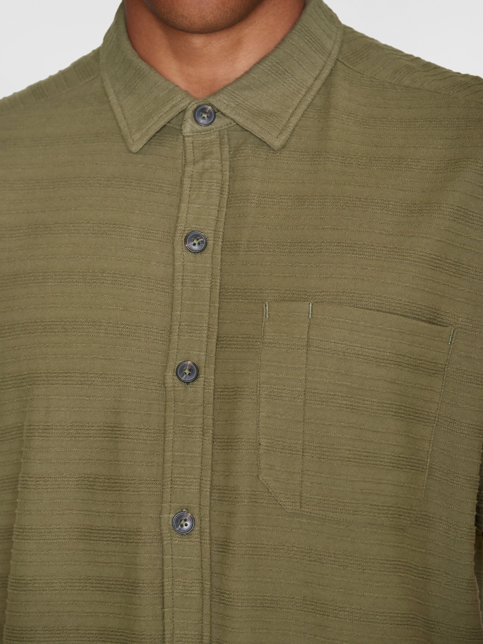 Loose short sleeve cotton solid striped jersey shirt GOTS/Vegan - Burned Olive - Image 6
