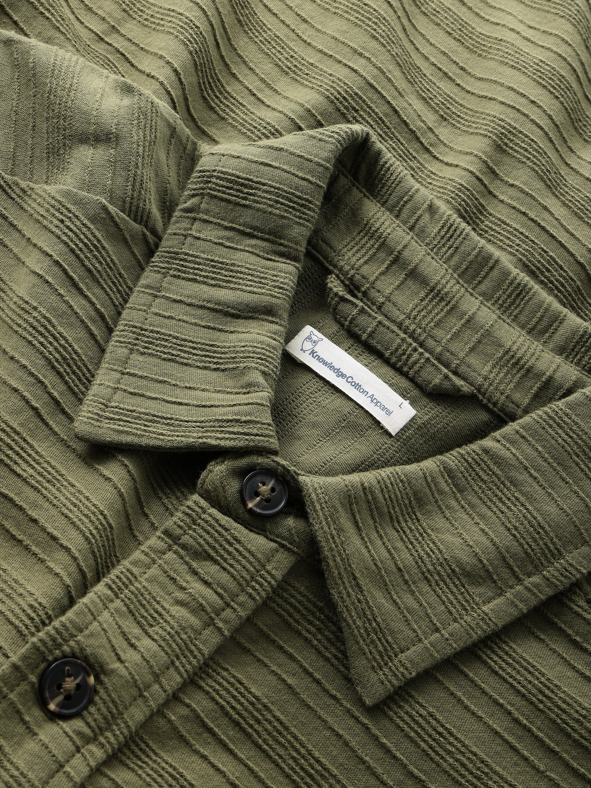 Loose short sleeve cotton solid striped jersey shirt GOTS/Vegan - Burned Olive - Image 7