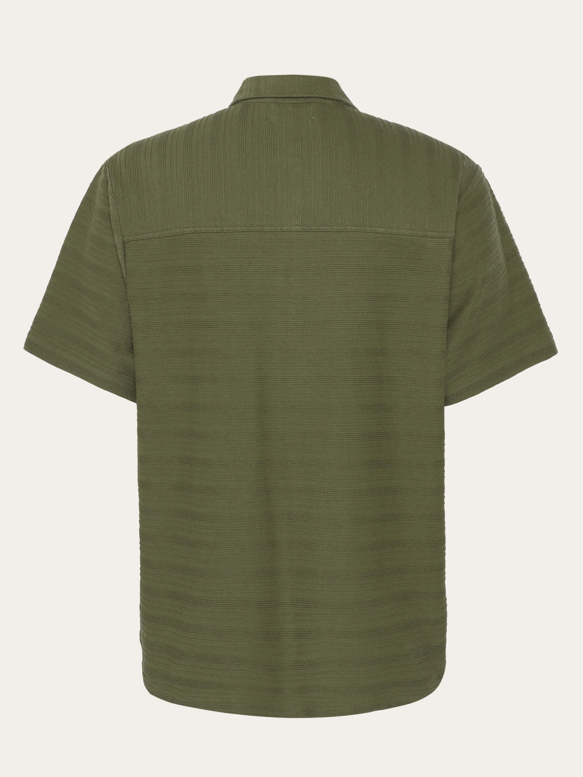 Loose short sleeve cotton solid striped jersey shirt GOTS/Vegan - Burned Olive - Image 8